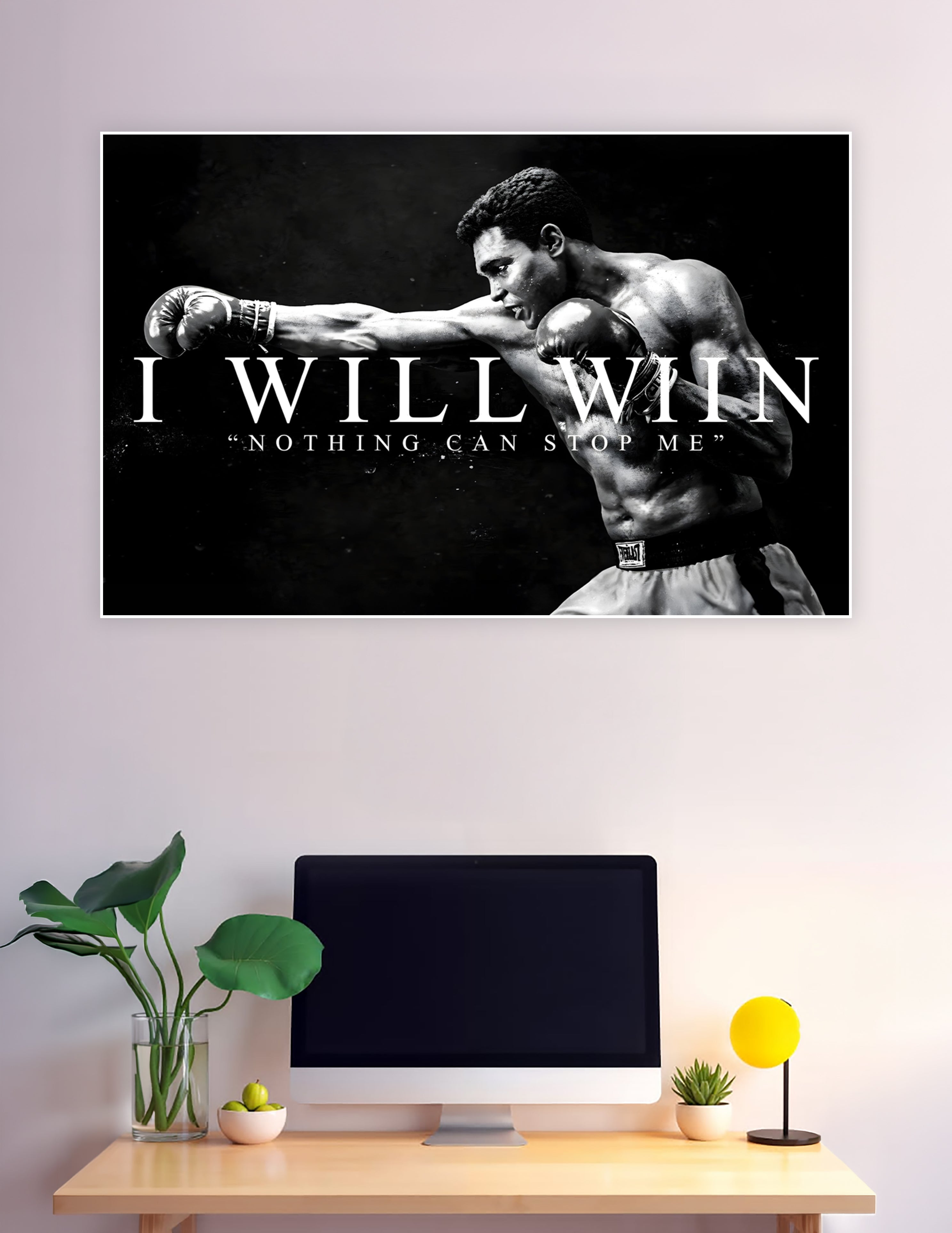 Black and white boxing motivational poster with bold quote