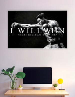 Black and white boxing motivational poster with bold quote