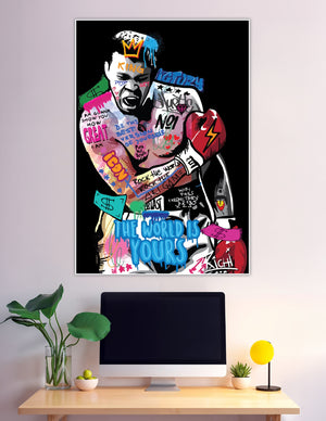Colorful graffiti boxing pop art poster with motivational quotes