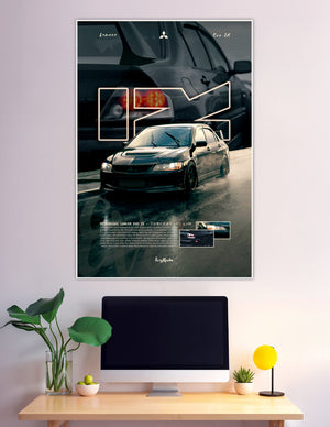 Black Mitsubishi Lancer Evo IX dramatic JDM poster