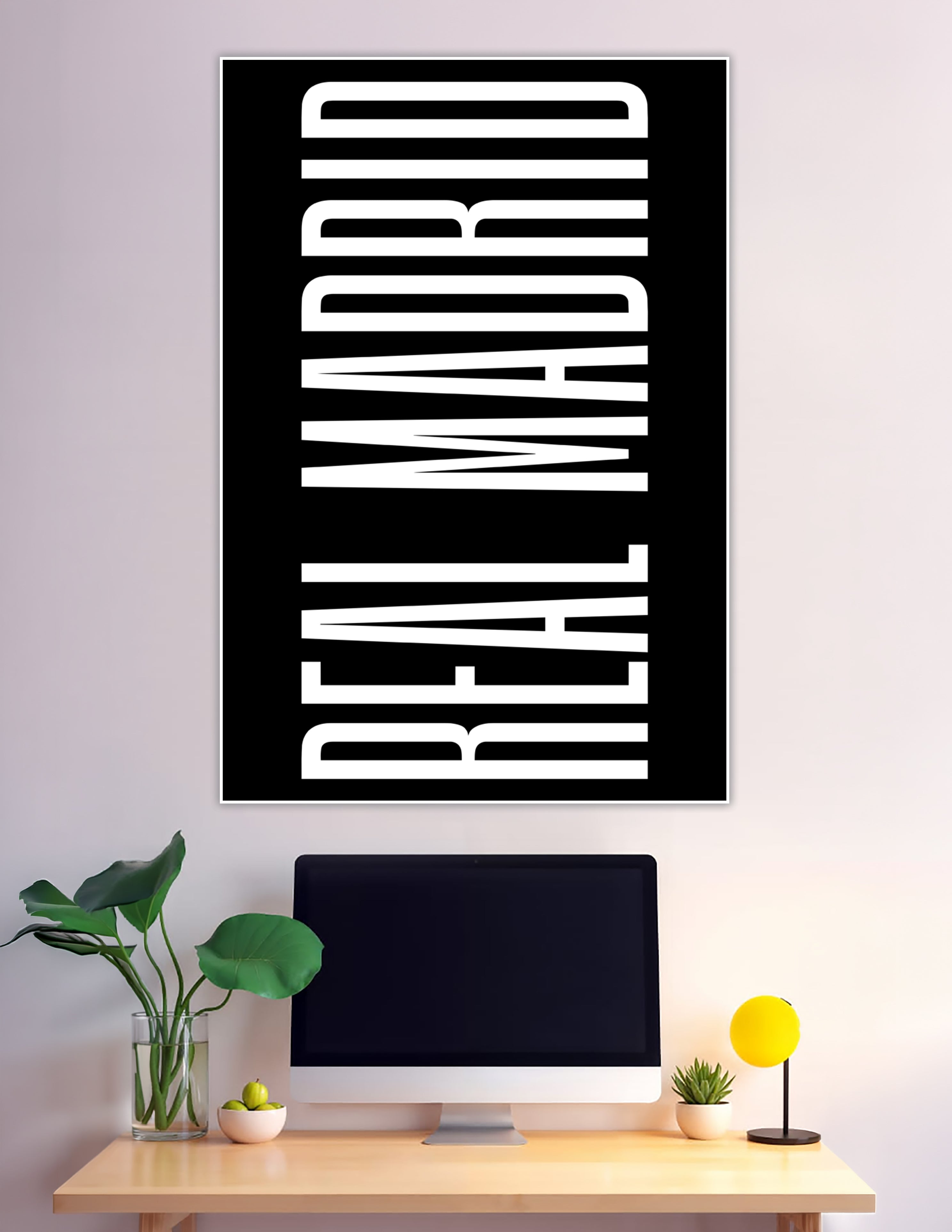 Bold white Real Madrid typography on black background poster