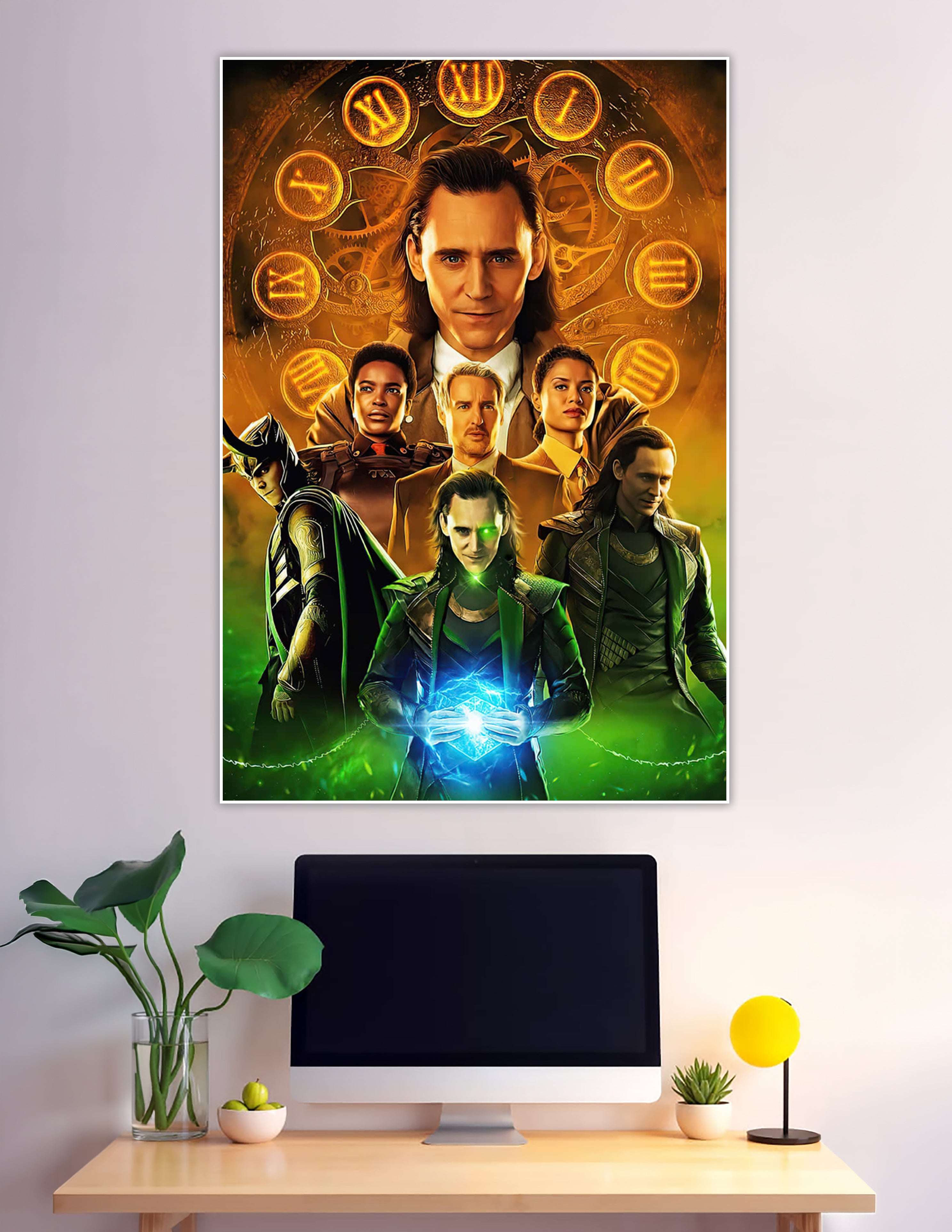 Loki Marvel series poster with cast and clock