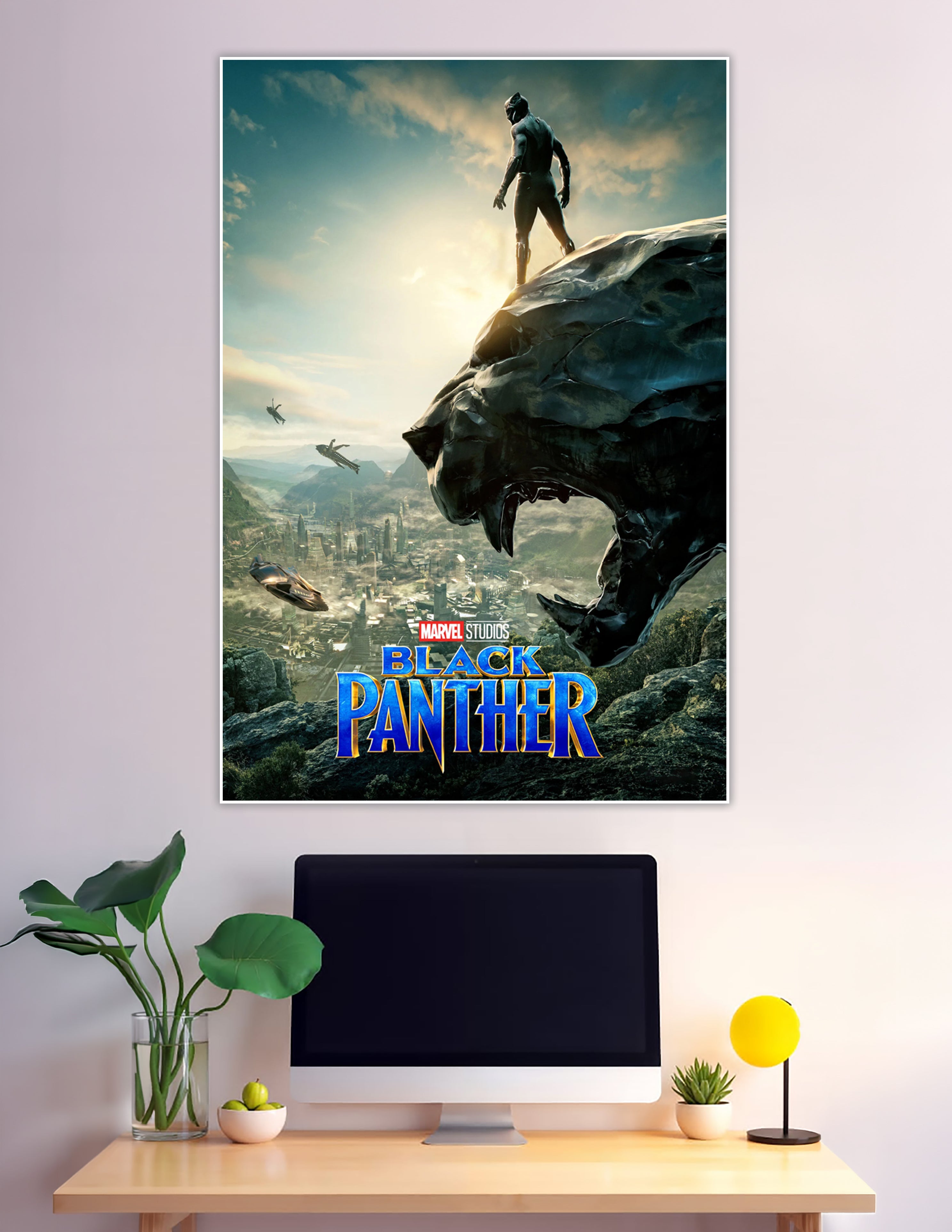 Black Panther T'Challa standing over Wakanda Marvel poster