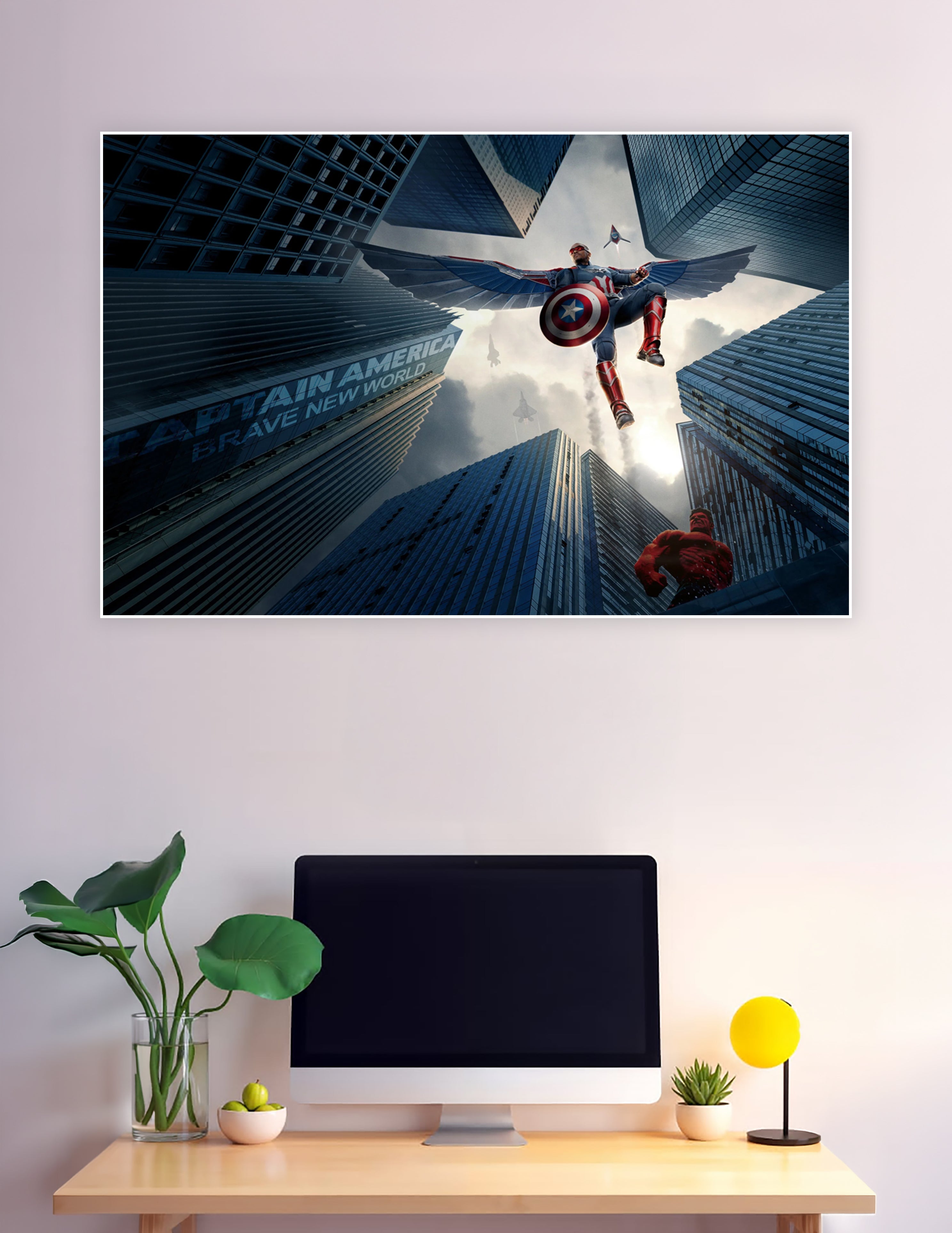 Captain America Brave New World Sam Wilson flying cityscape poster