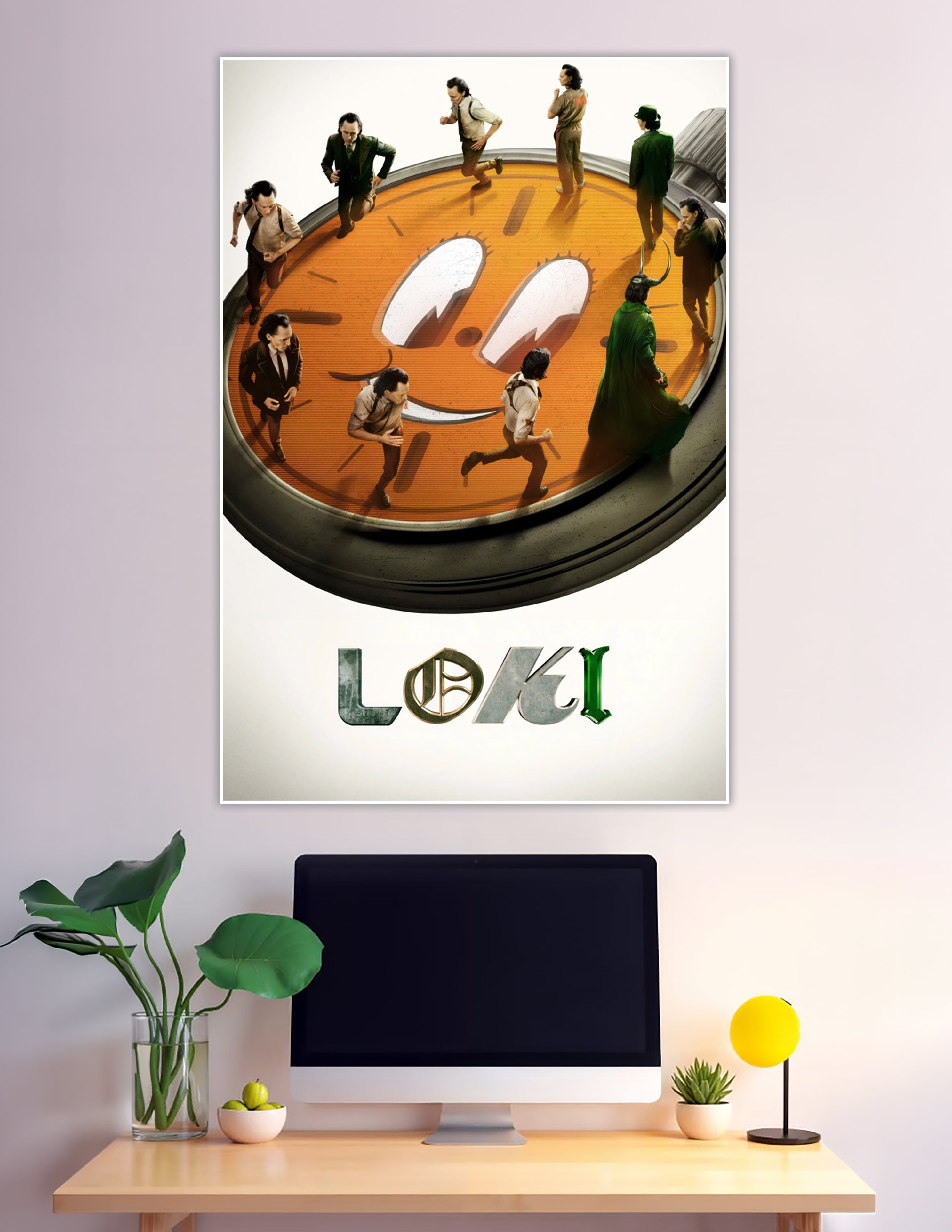 Loki Marvel series poster with multiple variants on clock