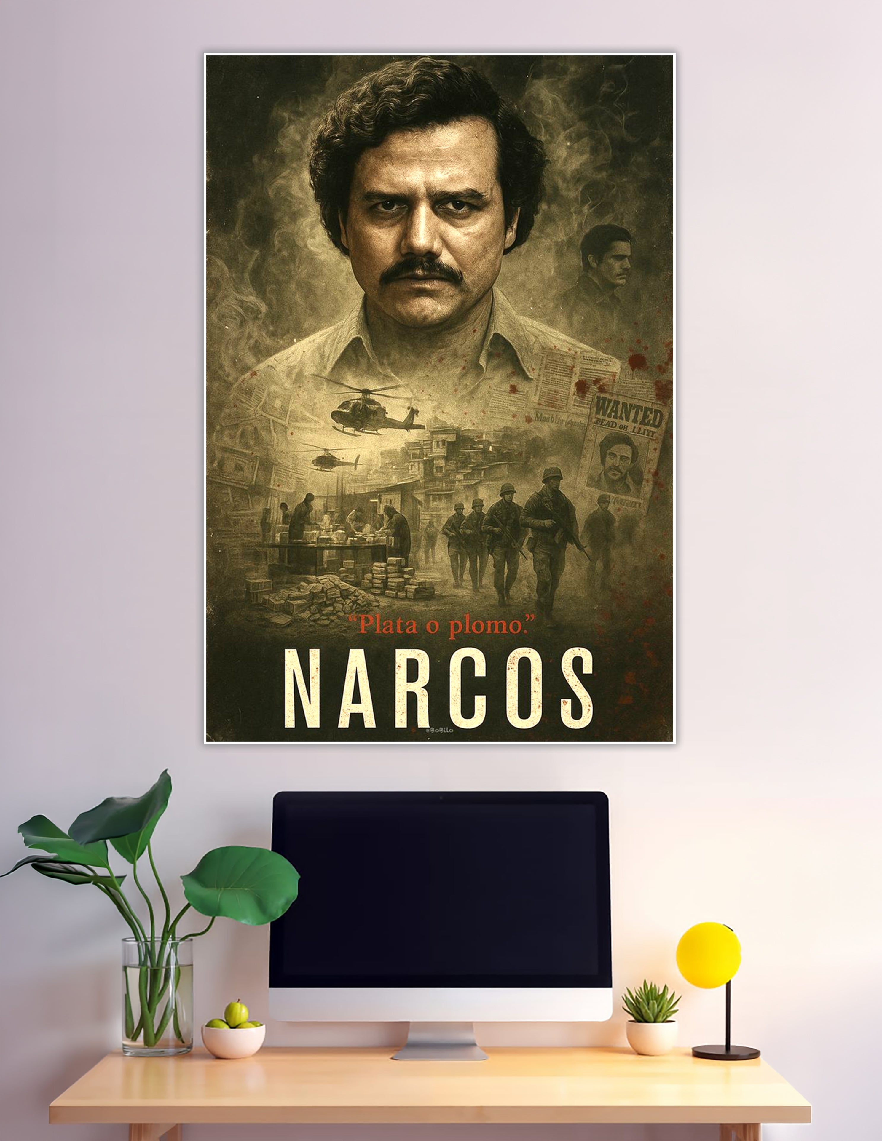 Narcos Netflix poster with Plata o Plomo quote