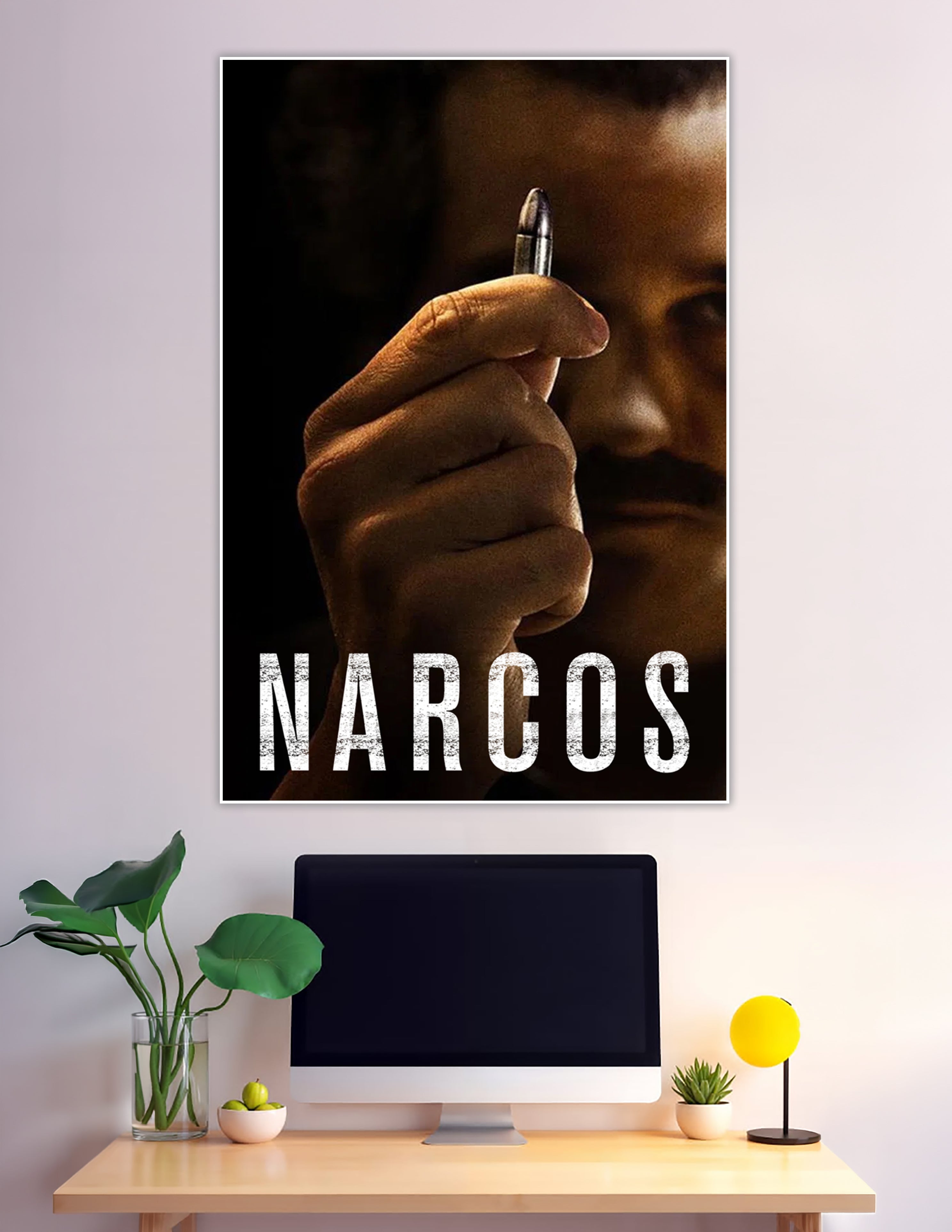 Narcos Netflix series poster man holding bullet