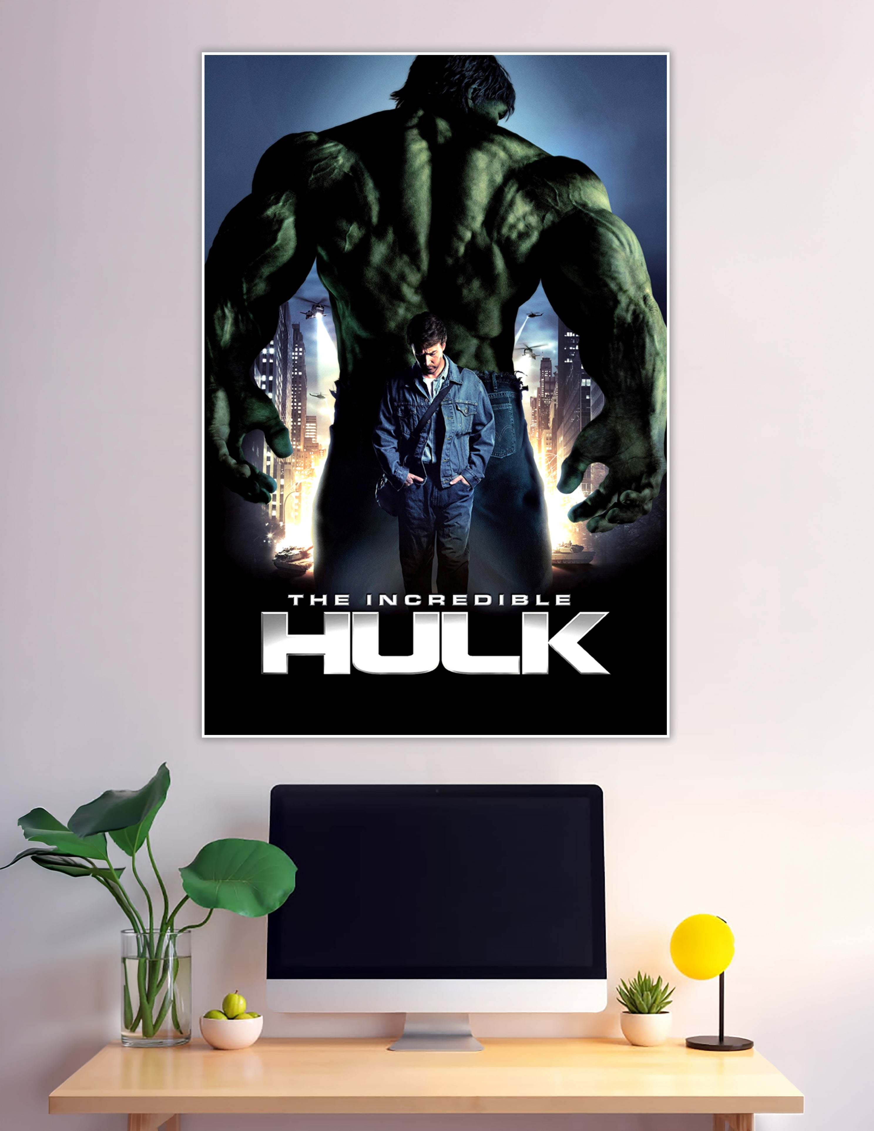 The Incredible Hulk movie poster with Bruce Banner and Hulk