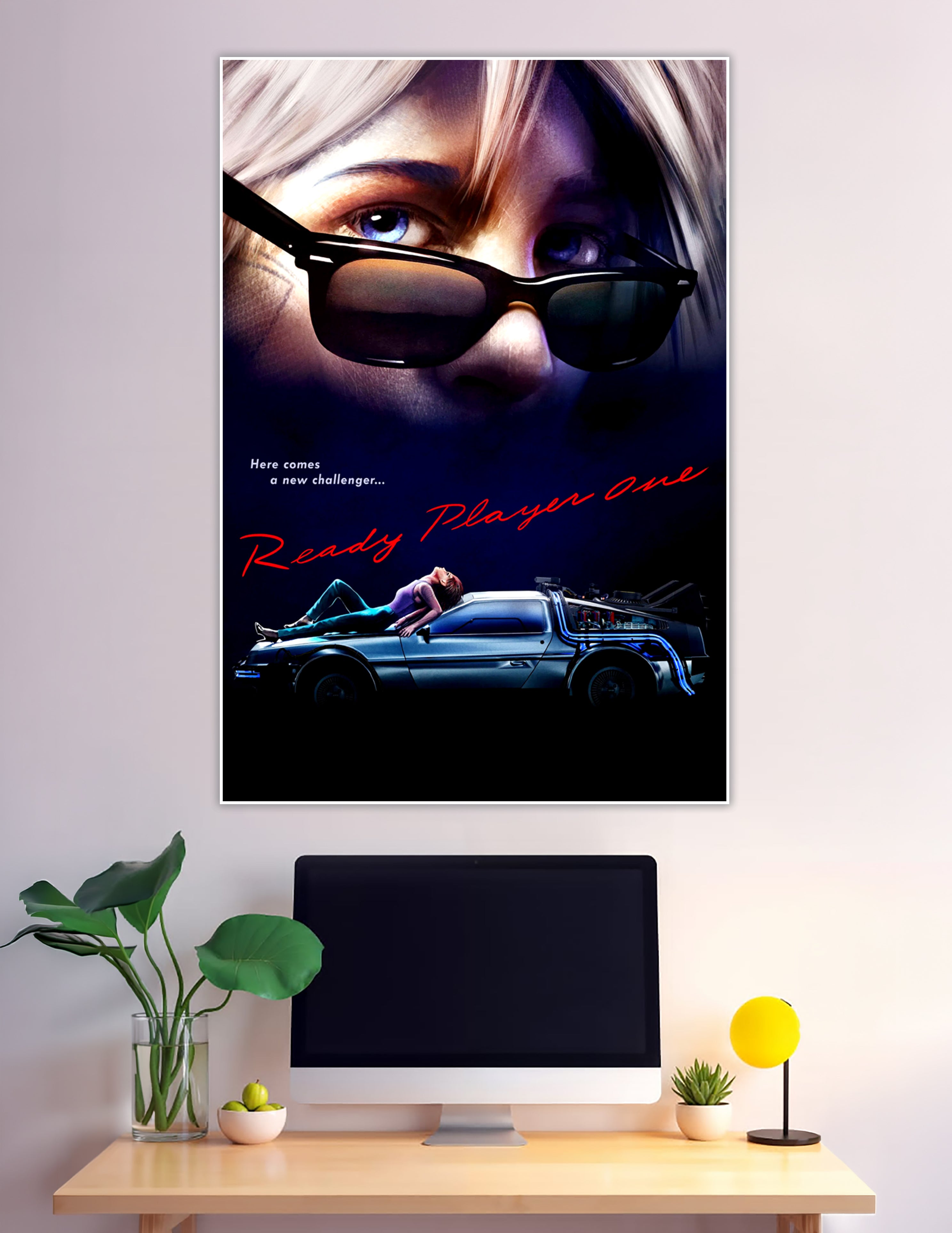 Ready Player One retro poster with DeLorean and sunglasses