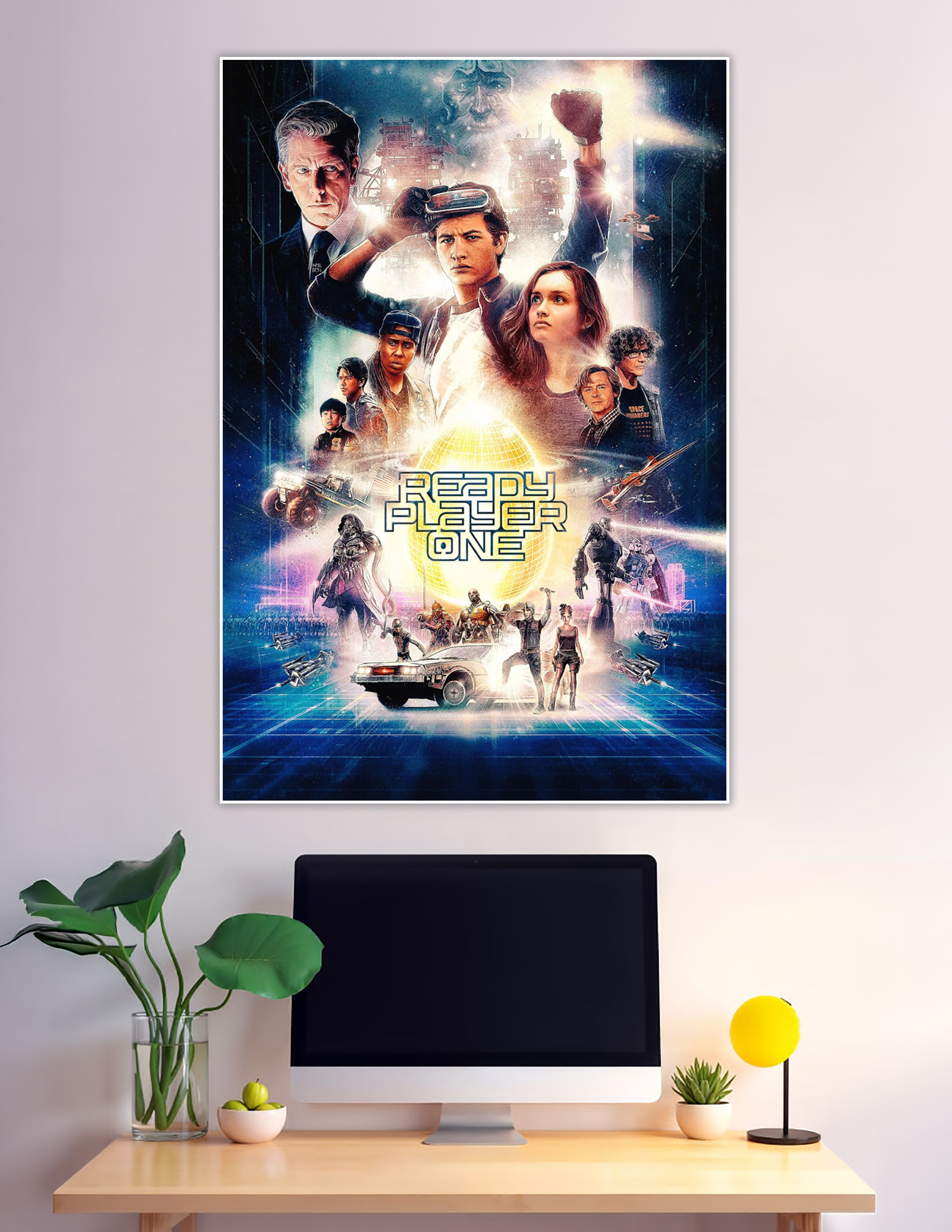 Ready Player One official movie poster with cast and DeLorean