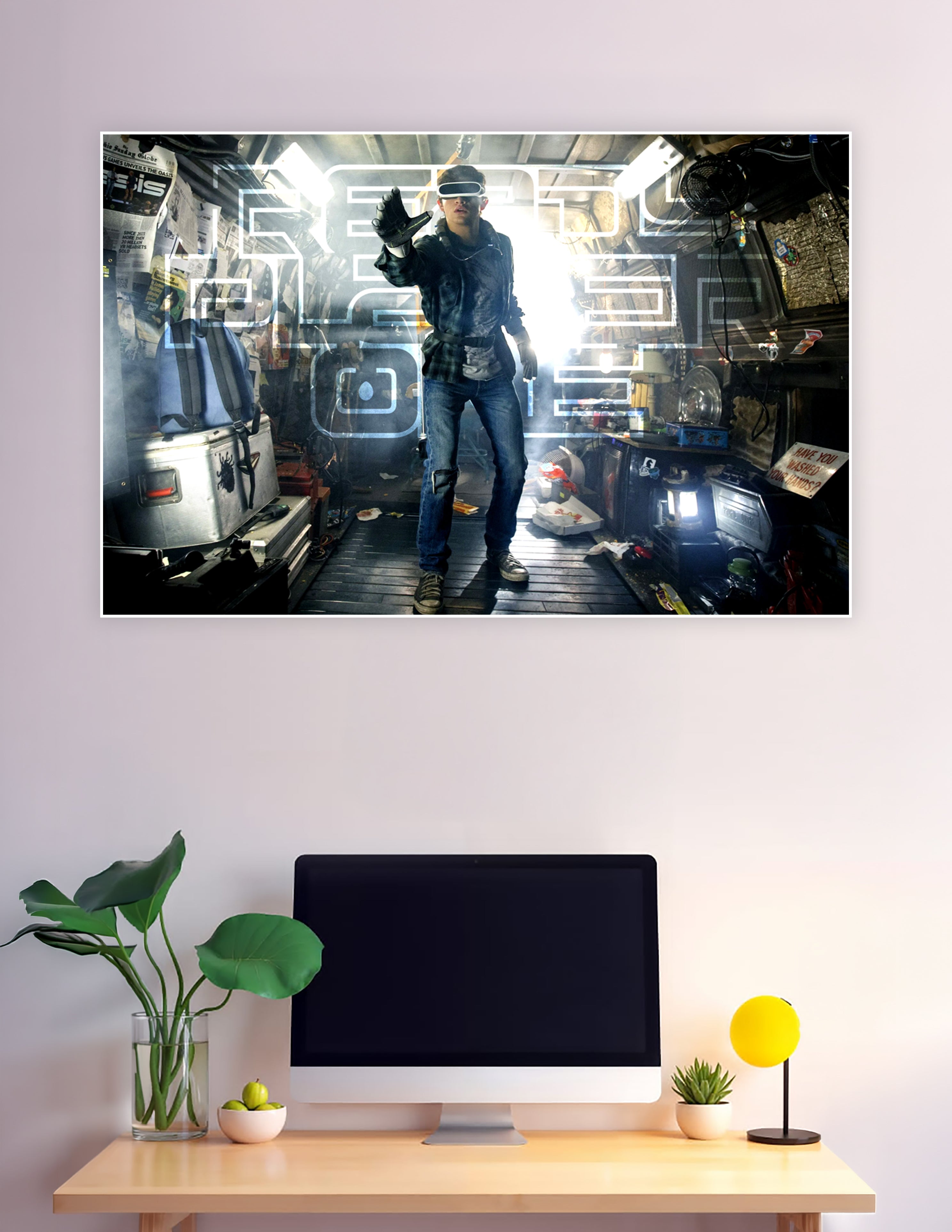 Ready Player One poster with Wade Watts in VR headset
