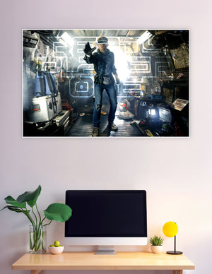 Ready Player One poster with Wade Watts in VR headset