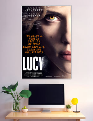 Lucy movie poster with Scarlett Johansson glowing eye