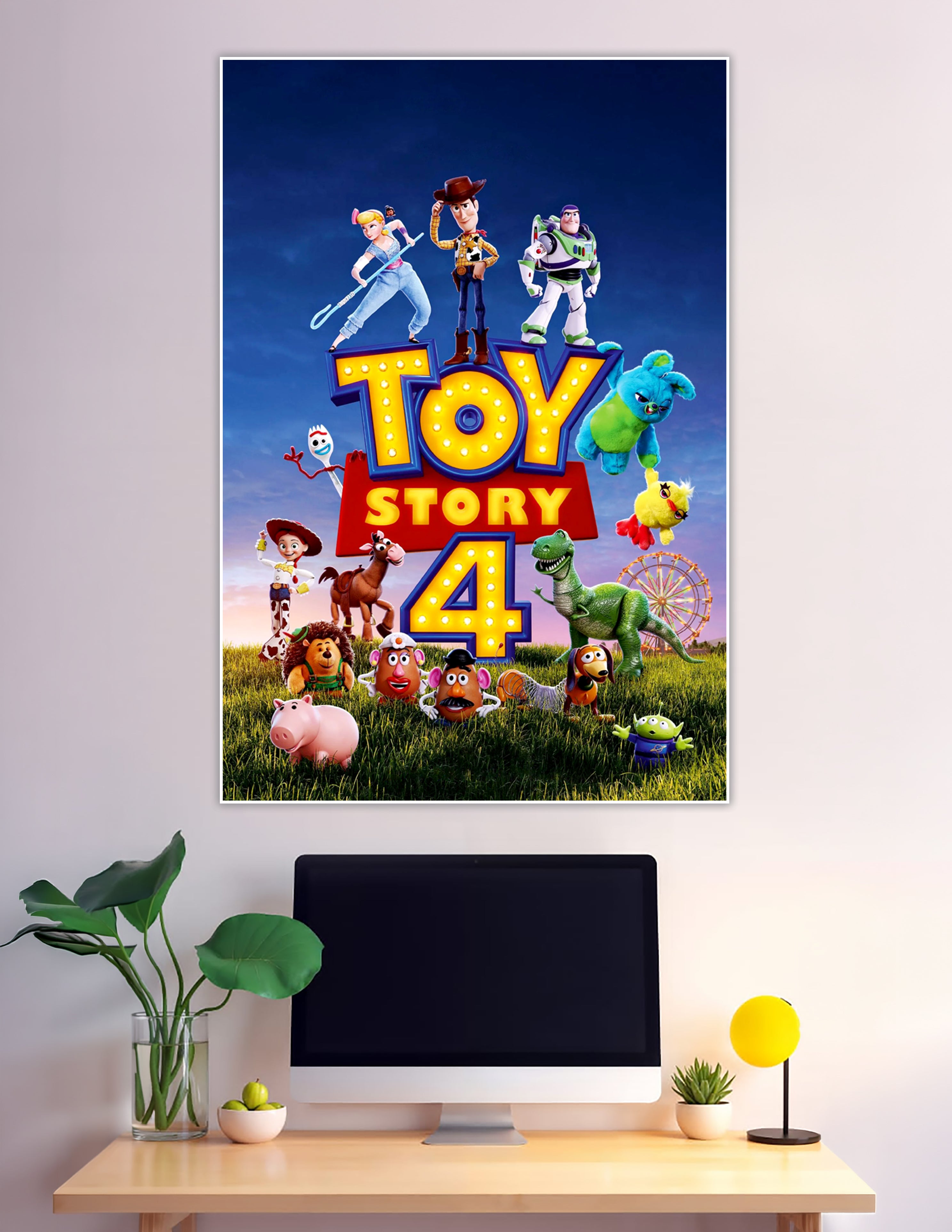 Toy Story 4 poster with Woody Buzz and full cast