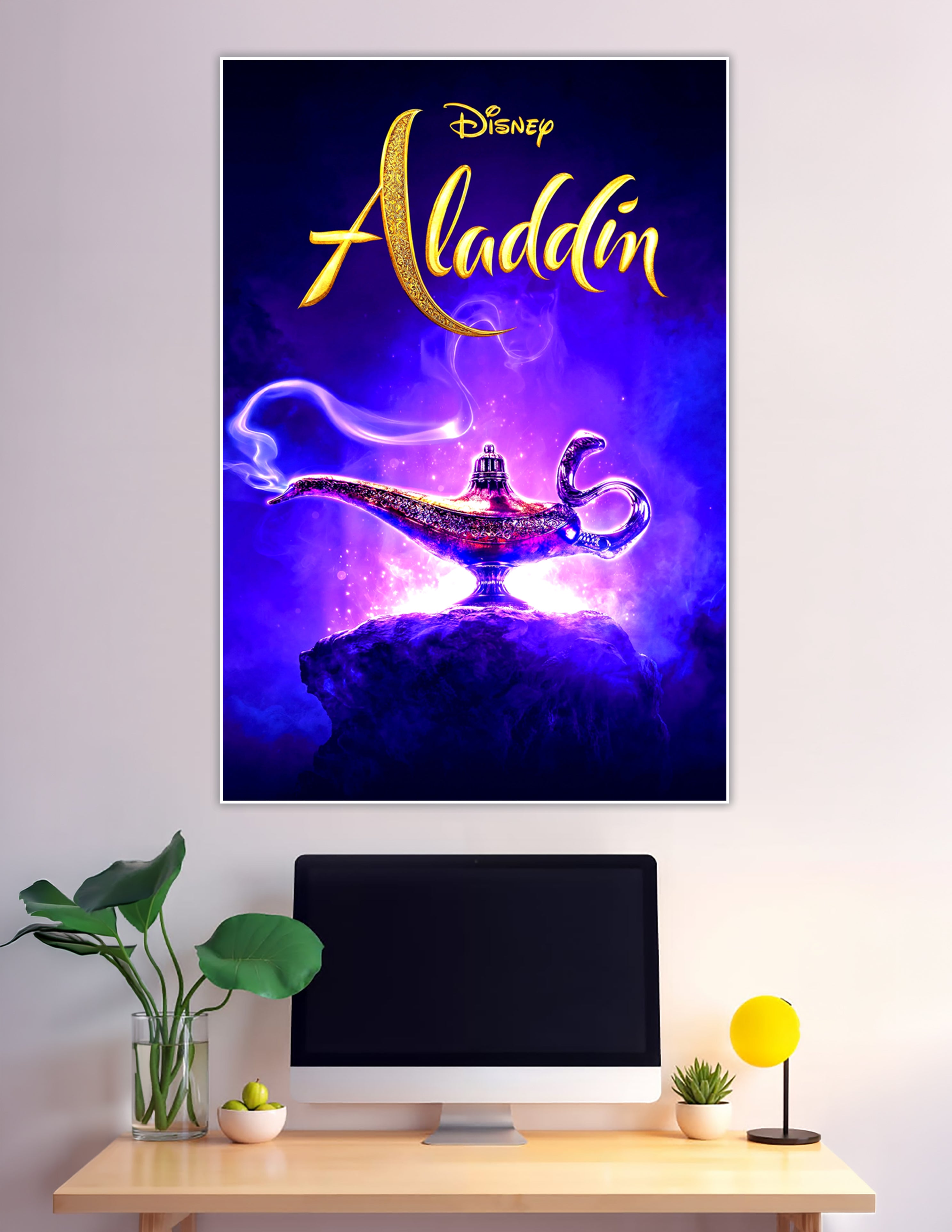 Disney Aladdin glowing magic lamp purple fantasy movie poster