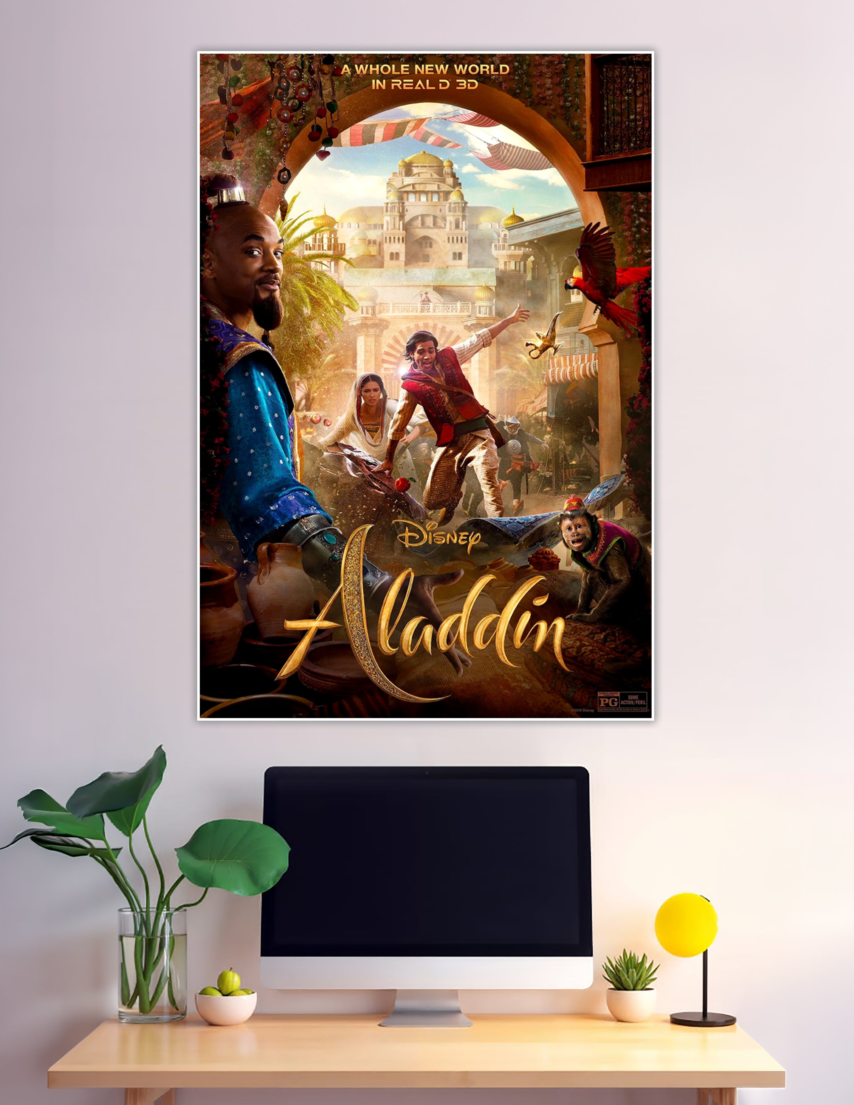 Disney Aladdin 2019 live action movie poster with Genie