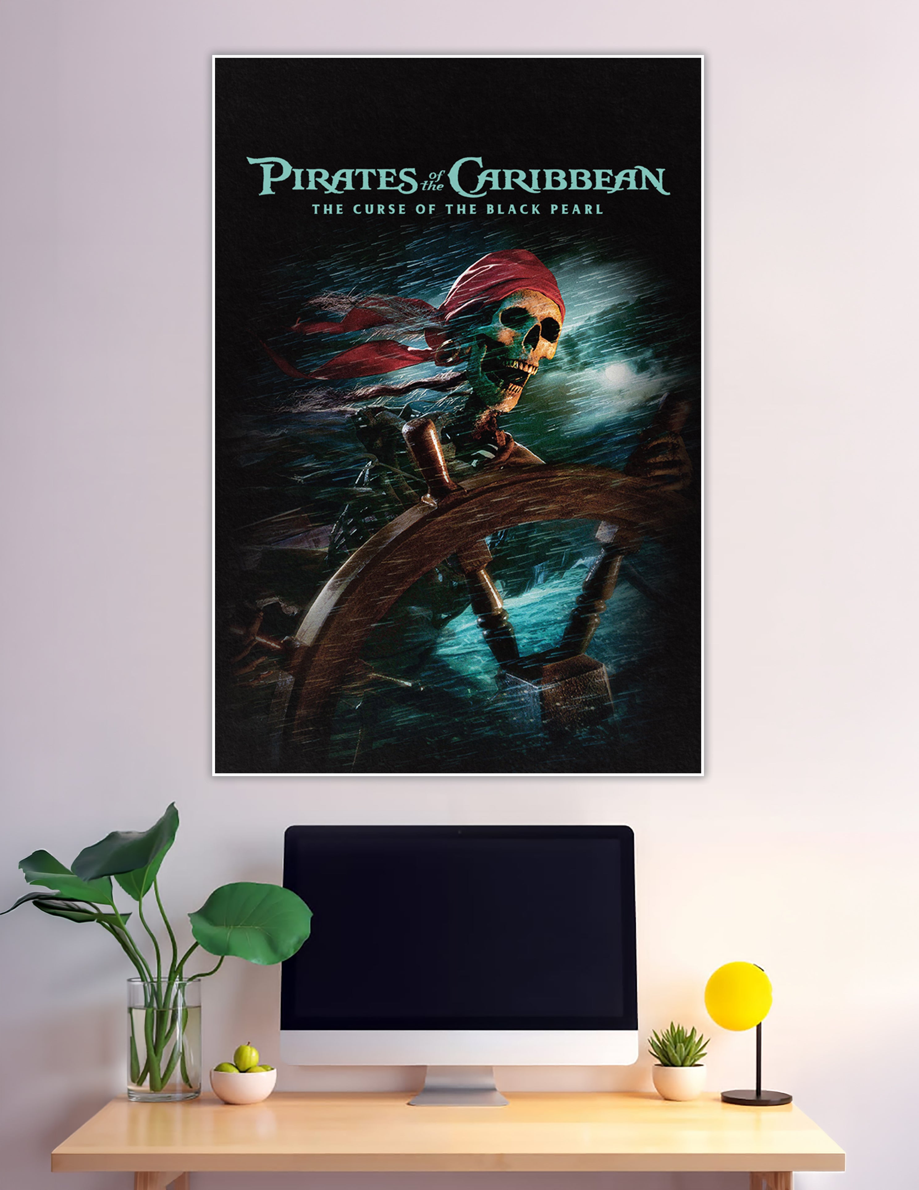 Pirates of the Caribbean skeleton pirate steering ship in storm