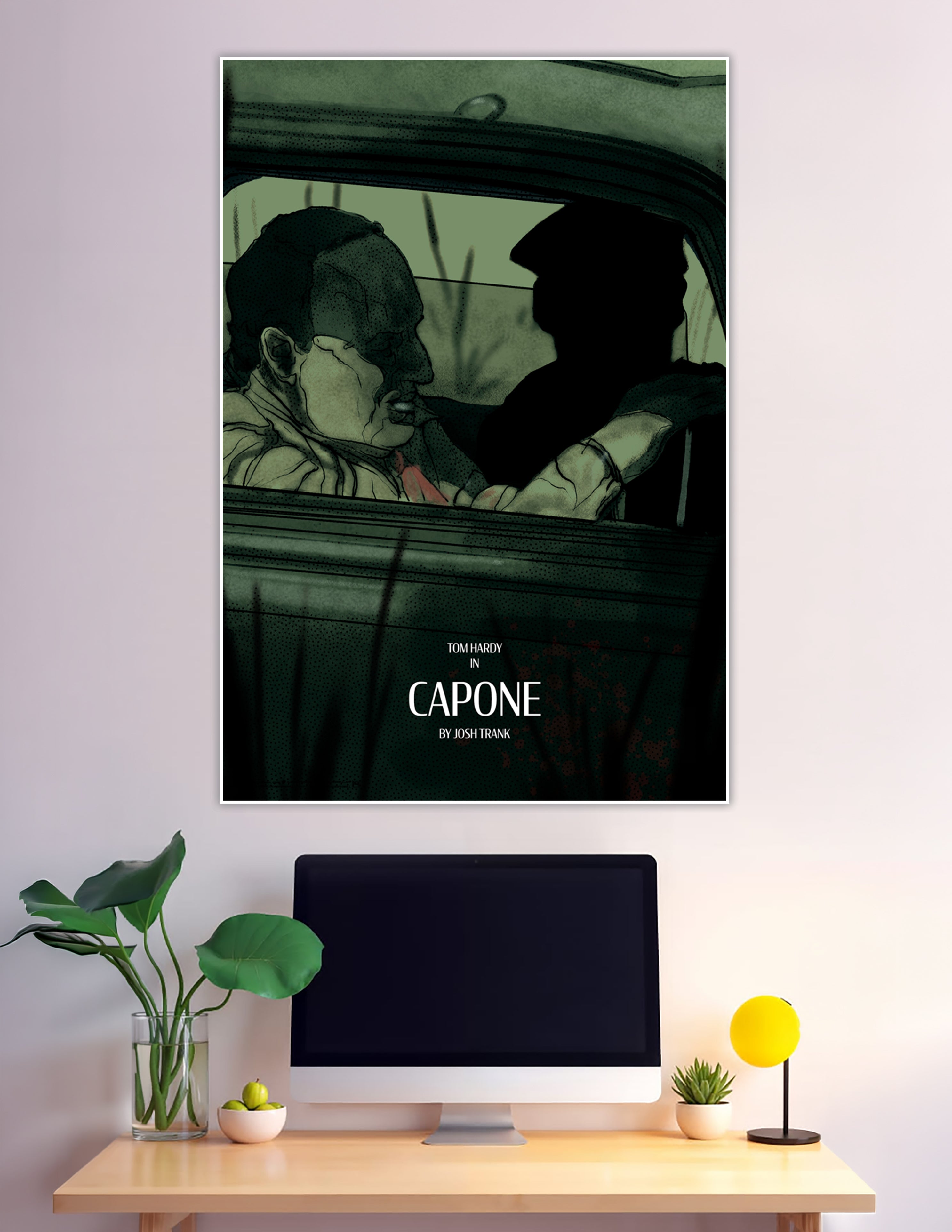 Illustrated Capone movie poster with Tom Hardy noir style
