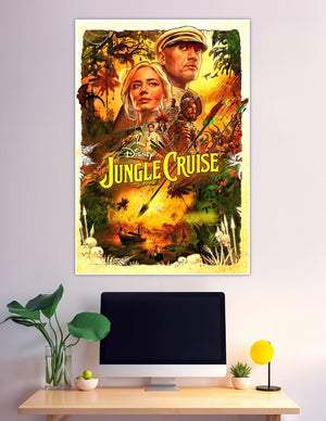 Disney Jungle Cruise illustrated movie poster with cast