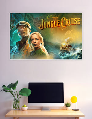 Disney Jungle Cruise official movie poster with cast and jungle