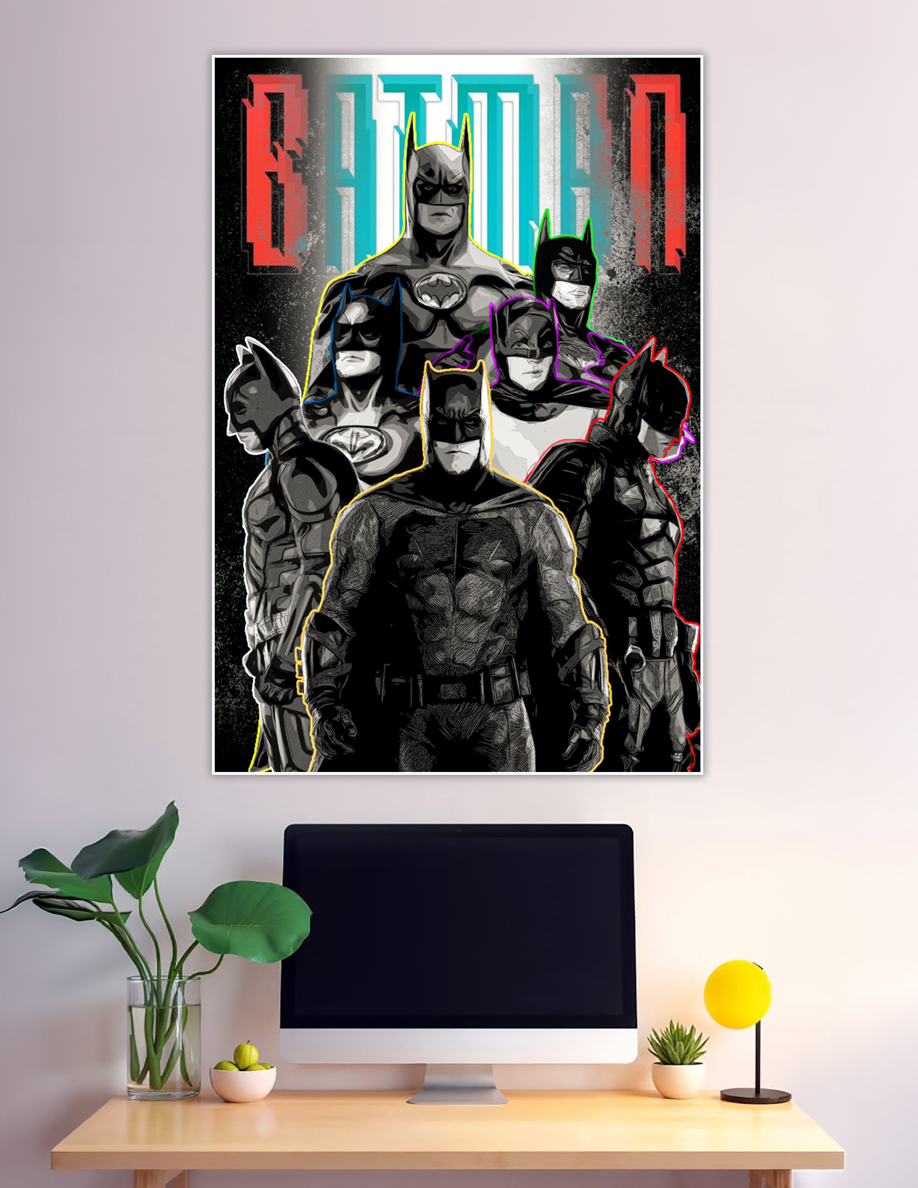 Batman all versions neon outline fan art poster