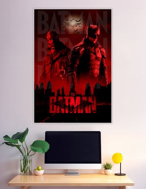 The Batman red poster with Riddler and Gotham skyline