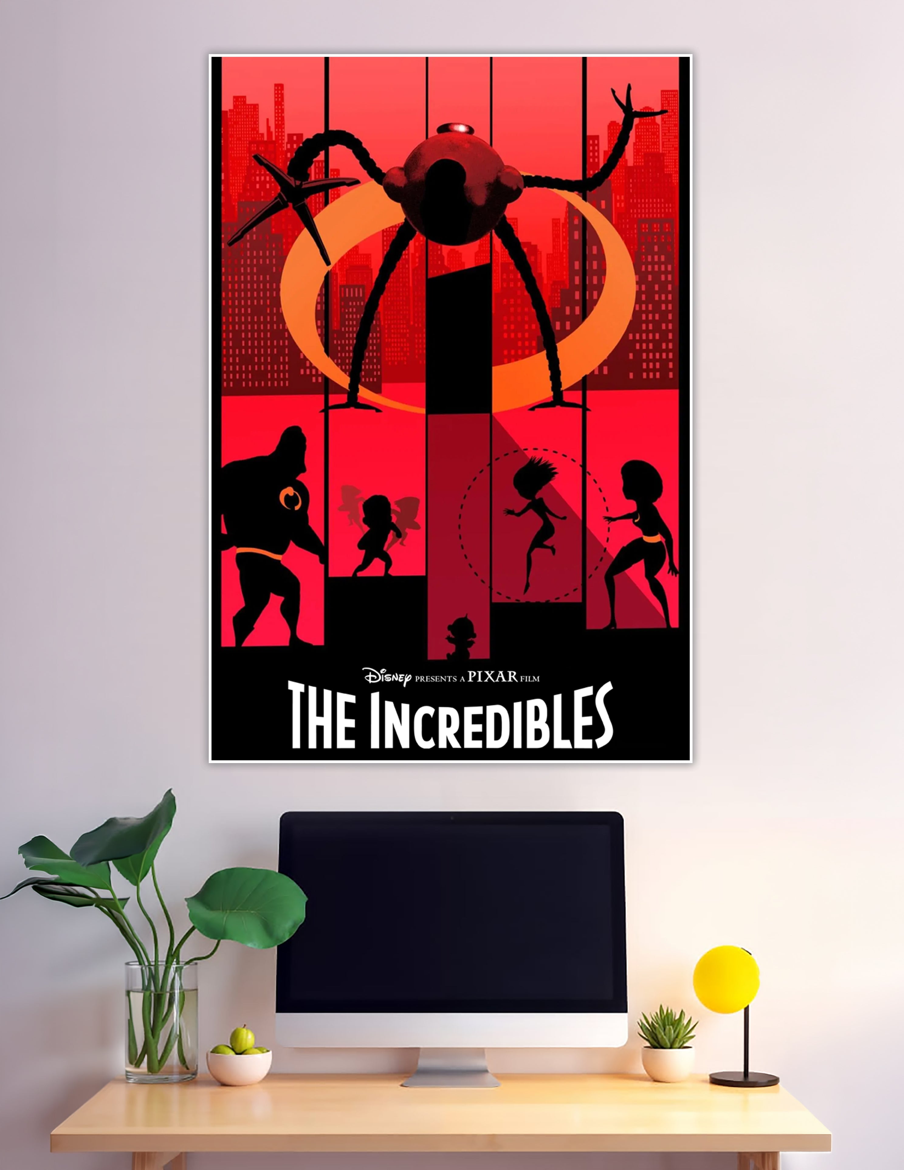 The Incredibles Pixar minimalist red silhouette movie poster