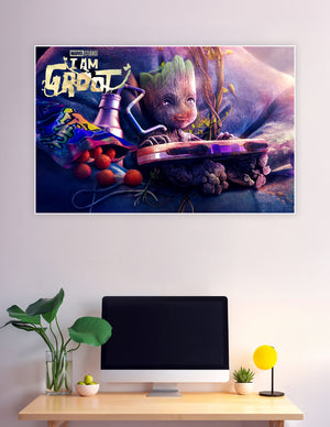 Baby Groot holding game controller Marvel Studios I Am Groot poster