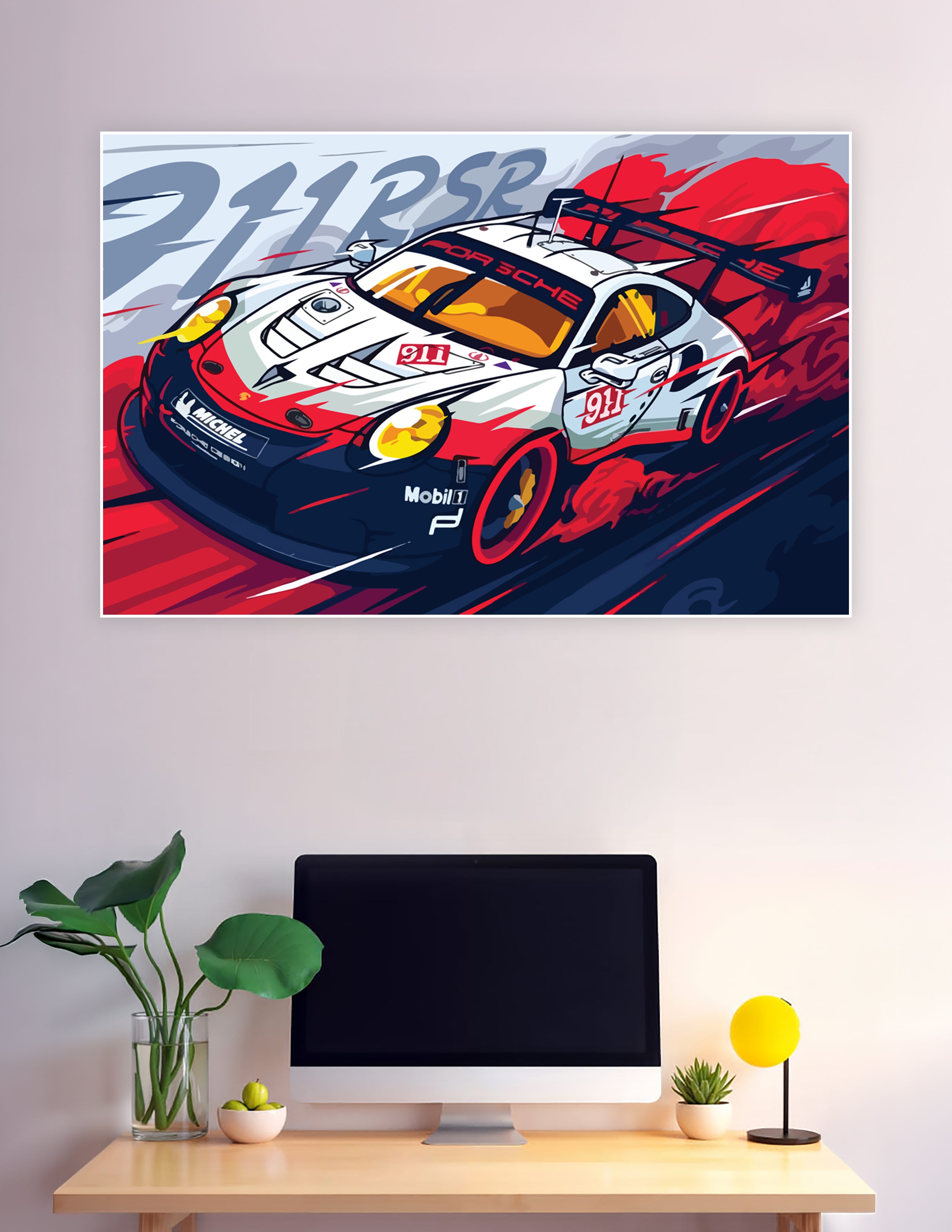 Porsche 911 RSR race car bold pop art poster