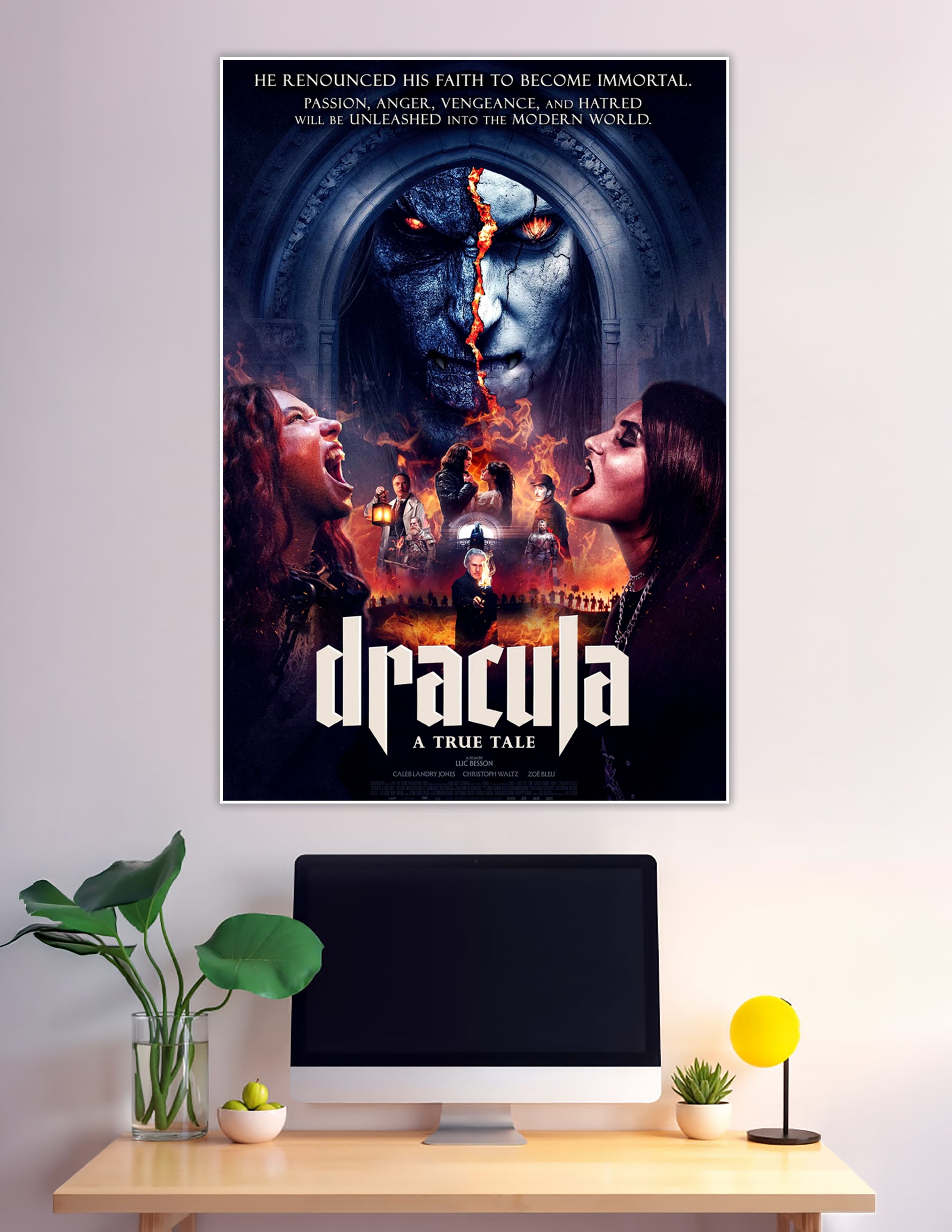 Dracula A True Tale gothic horror movie poster with fire