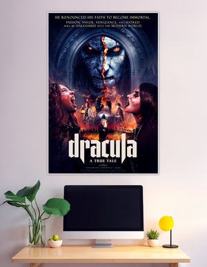 Dracula A True Tale gothic horror movie poster with fire