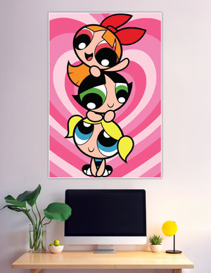 Powerpuff Girls Blossom Buttercup Bubbles pink heart poster