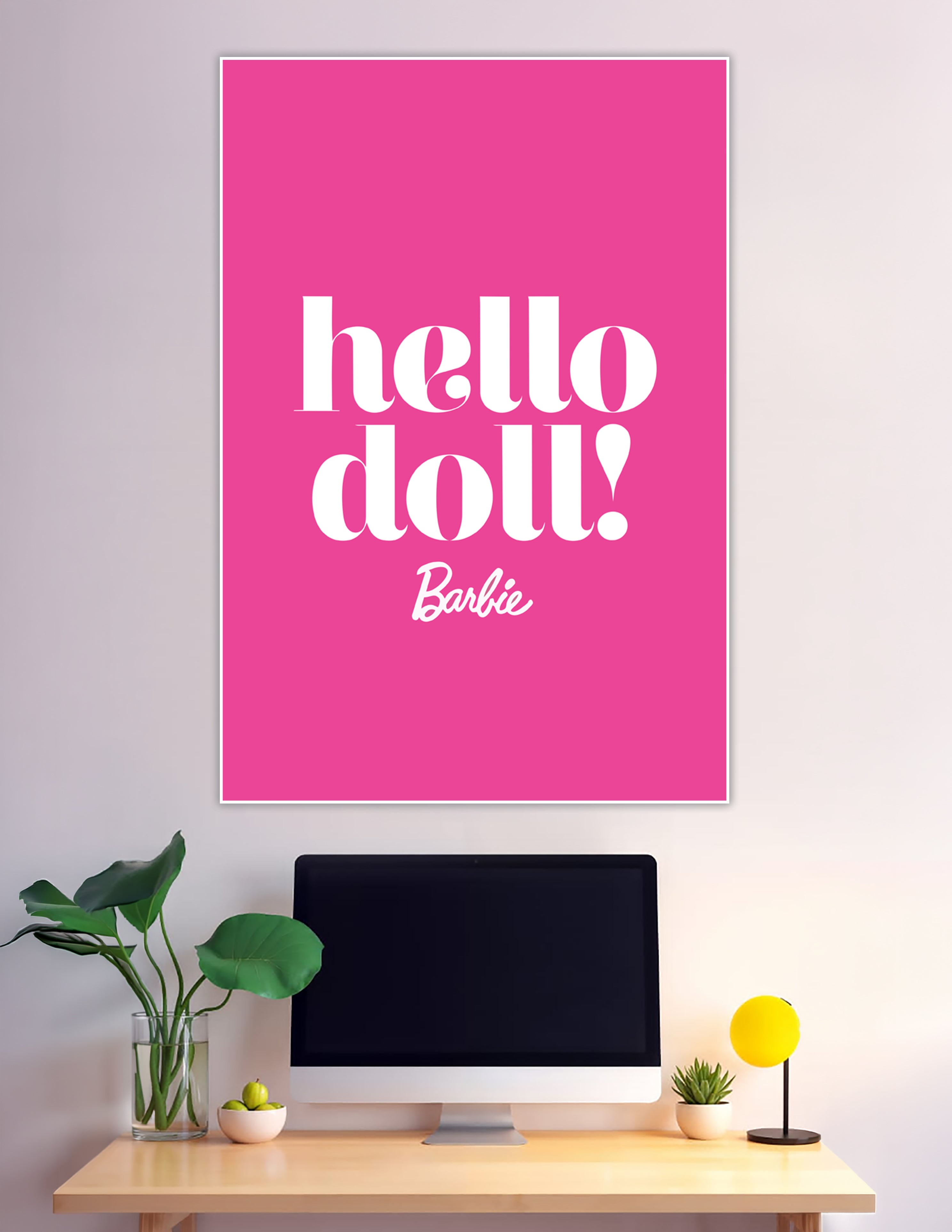 Hot pink Barbie Hello Doll bold typography poster