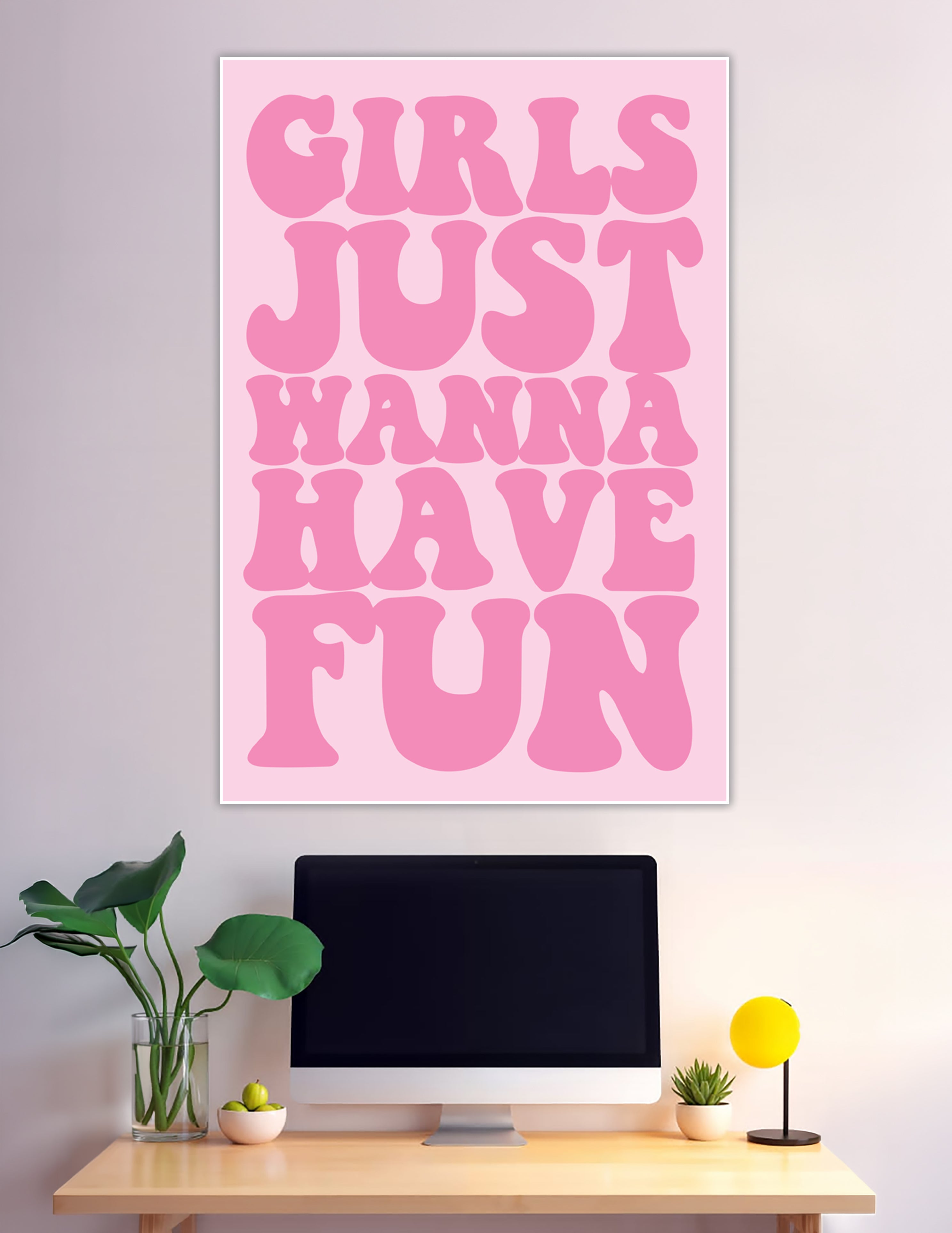 Pink retro groovy typography poster girls just wanna have fun