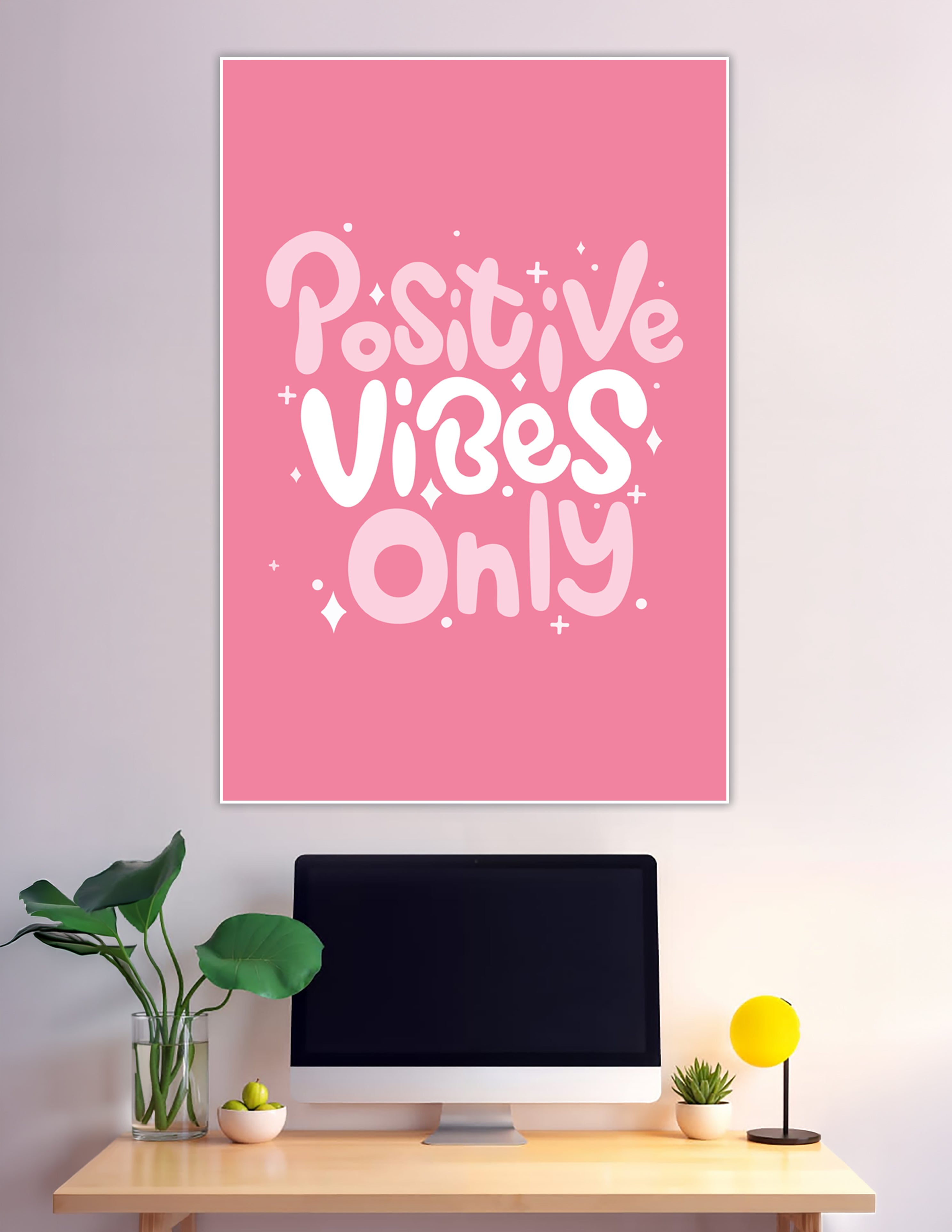 Pink positive vibes only bubble letter typography poster