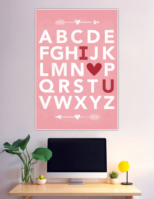 Pink alphabet poster with hidden I love you message