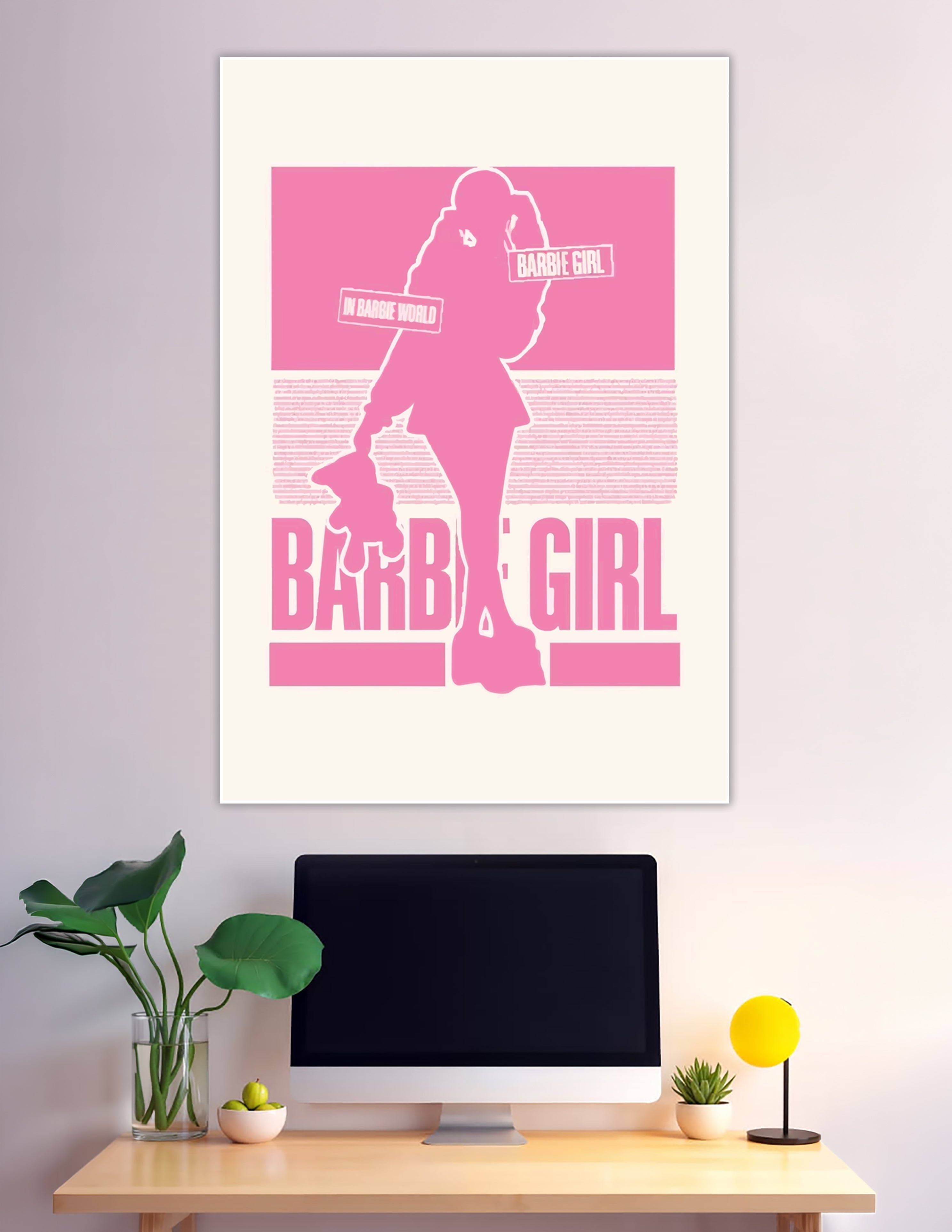 Pink Barbie Girl retro silhouette pop art poster