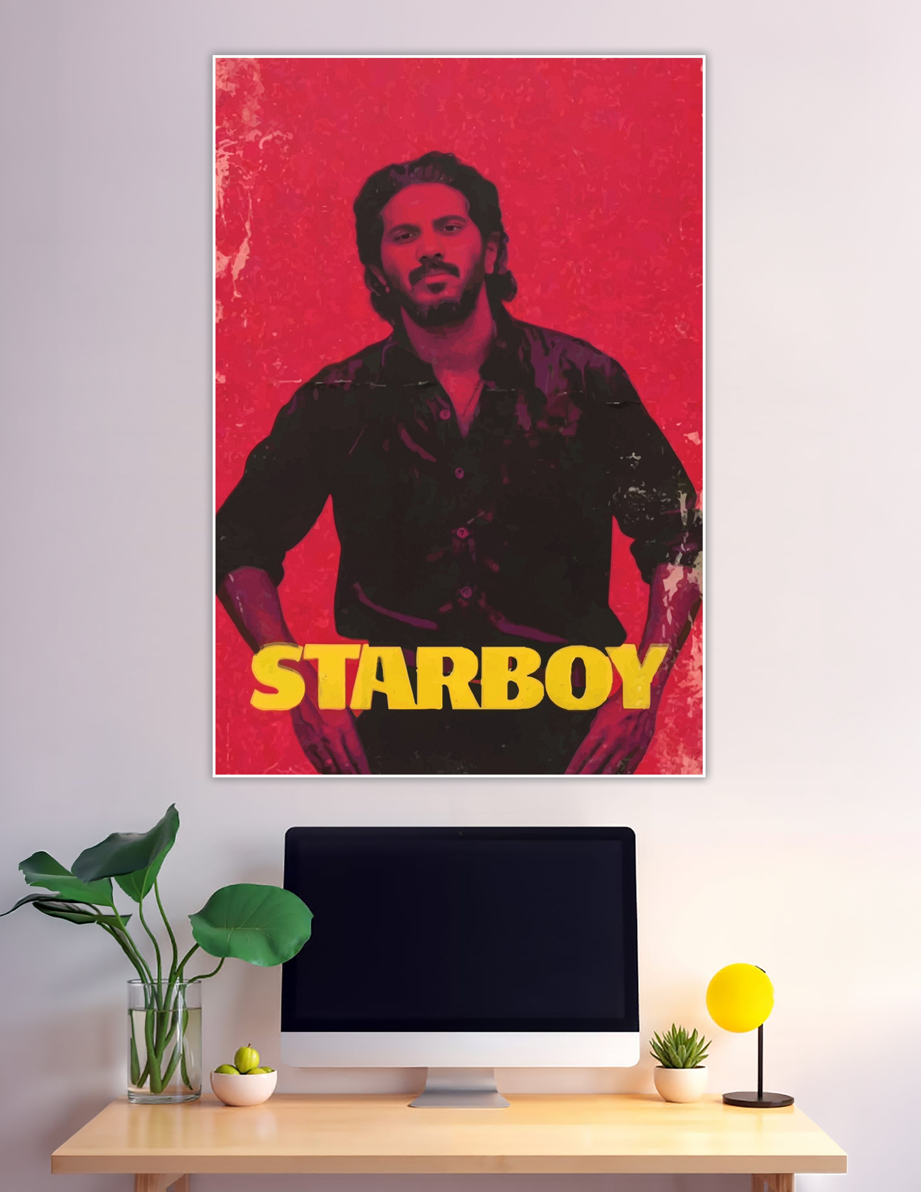 Starboy red graphic poster with bold yellow typography