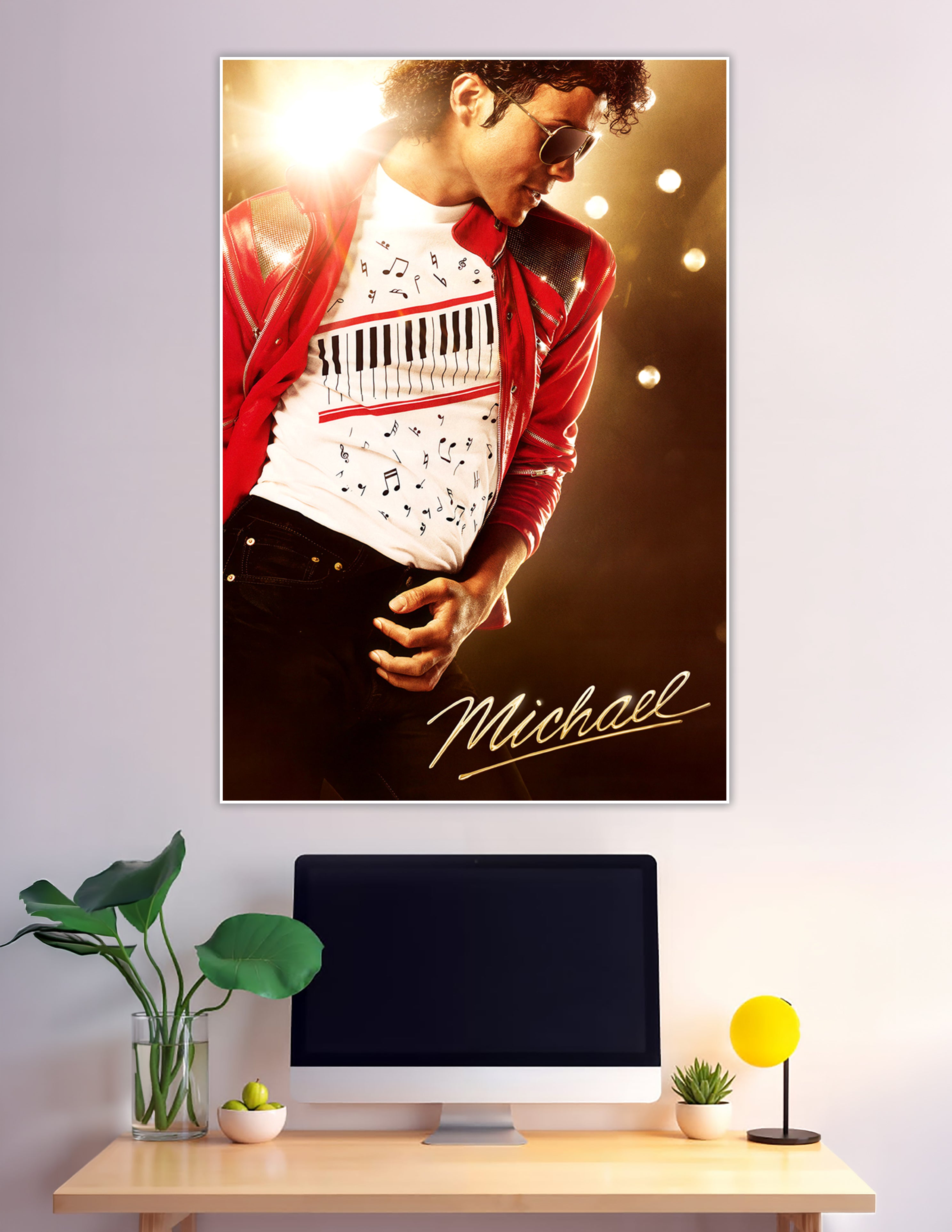 Michael Jackson biopic poster red jacket golden signature