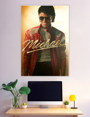 Michael Jackson biopic poster red jacket gold signature