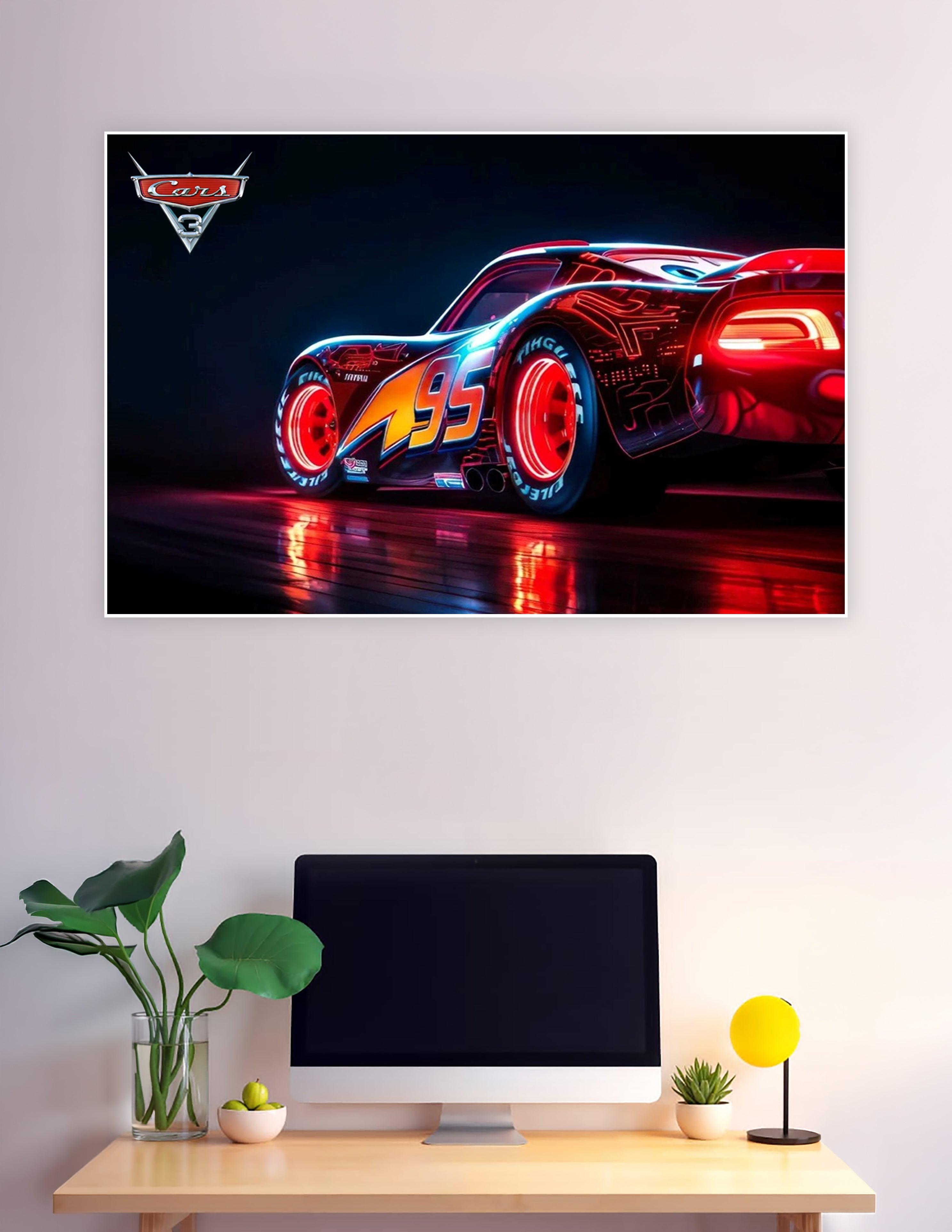 Cars 3 Lightning McQueen number 95 neon glow poster