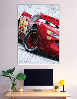 Lightning McQueen number 95 blueprint schematic art poster