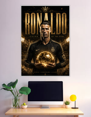 Ronaldo CR7 legend gold football poster black background