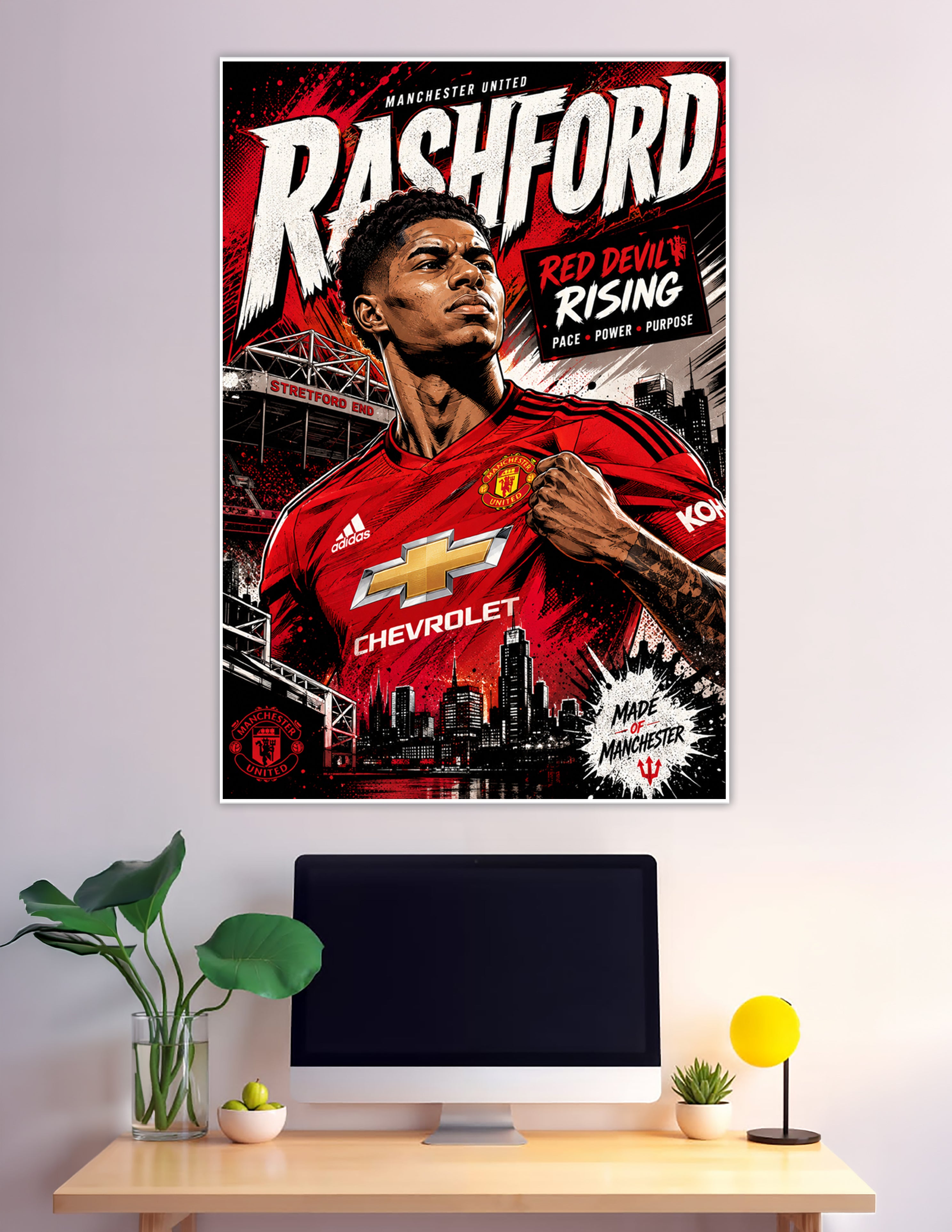 Marcus Rashford Manchester United illustrated poster Old Trafford