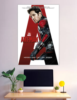 Marvel Ant-Man movie poster with red suit and bold A
