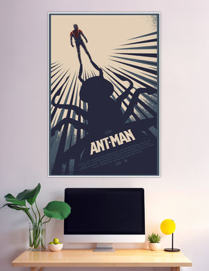 Retro Marvel Ant-Man movie poster with dramatic silhouette design