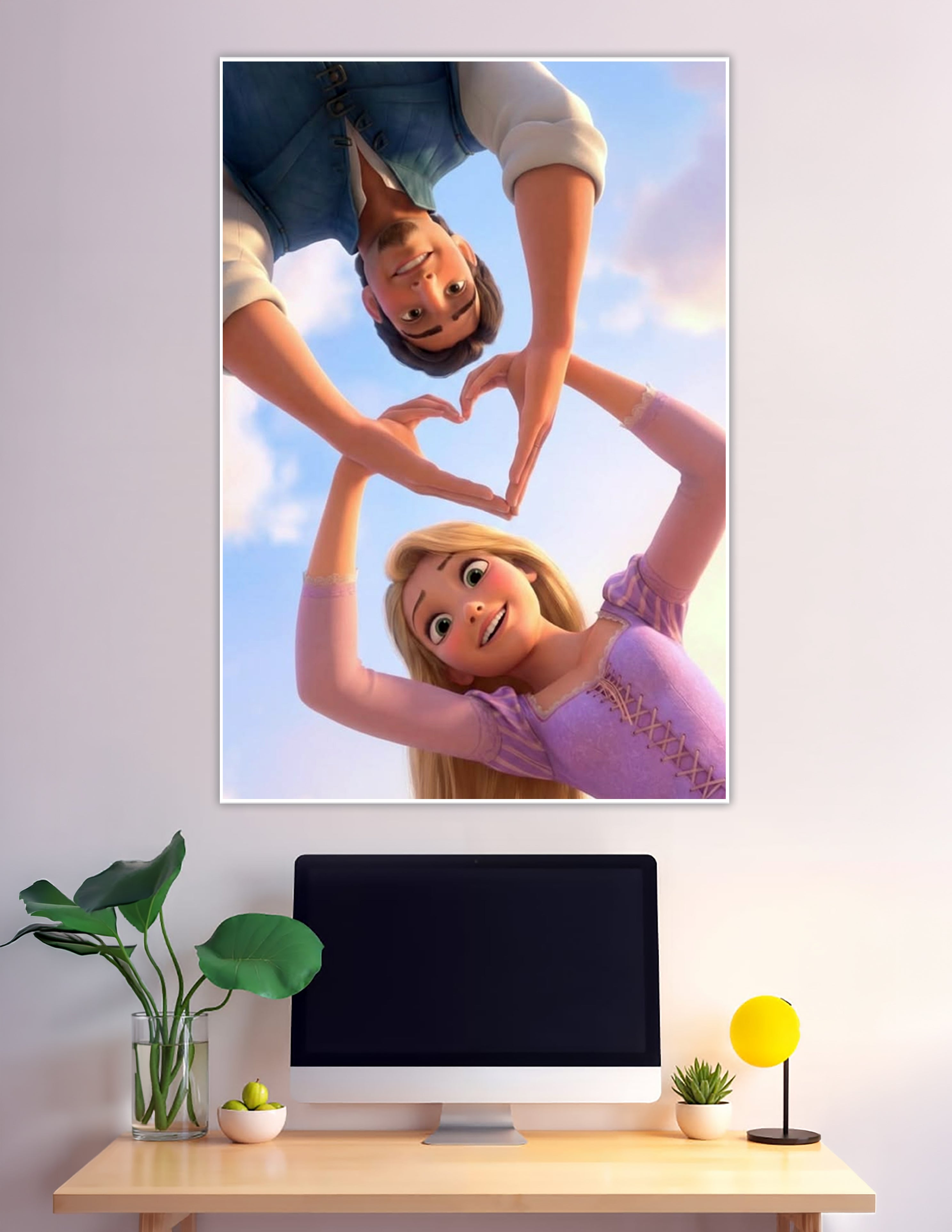 Rapunzel and Flynn Rider forming heart hands Tangled poster