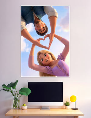 Rapunzel and Flynn Rider forming heart hands Tangled poster
