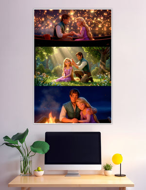 Rapunzel and Flynn Rider three romantic scenes Tangled poster