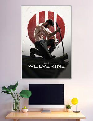 The Wolverine poster Logan kneeling with claws and katana